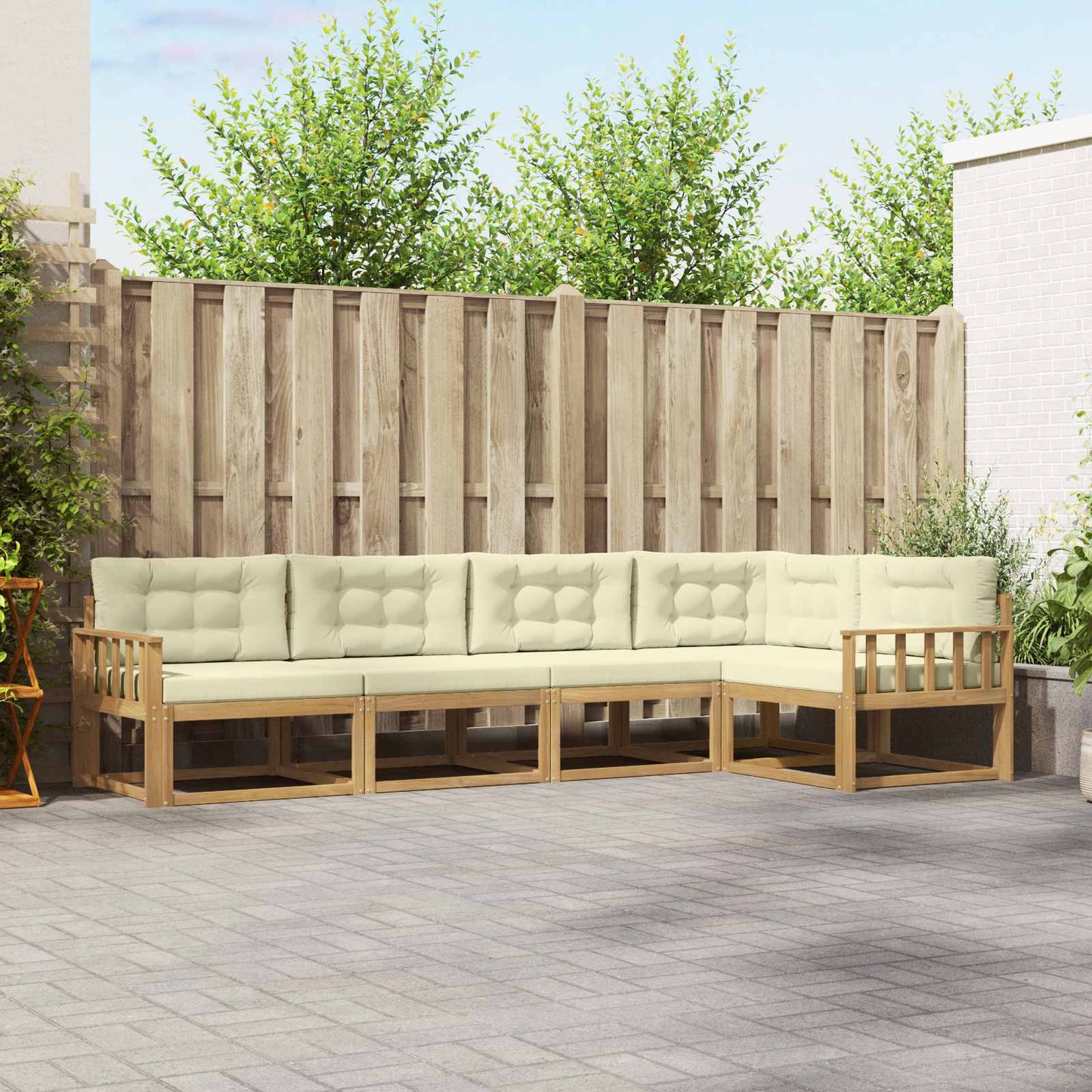 Buiten bankenset met kussen 4 pcs Wit en crèmekleurig Polyester is nu te koop bij PeponiXL, paradijselijk wonen!