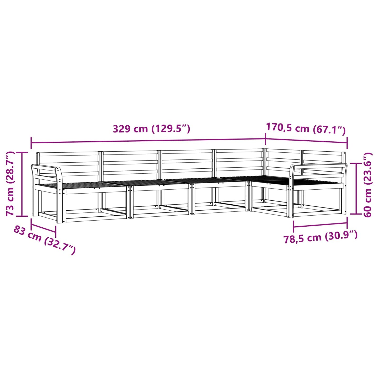 Buiten bankenset 5 pcs Wit 329 x 170,5 x 73 cm is nu te koop bij PeponiXL, paradijselijk wonen!