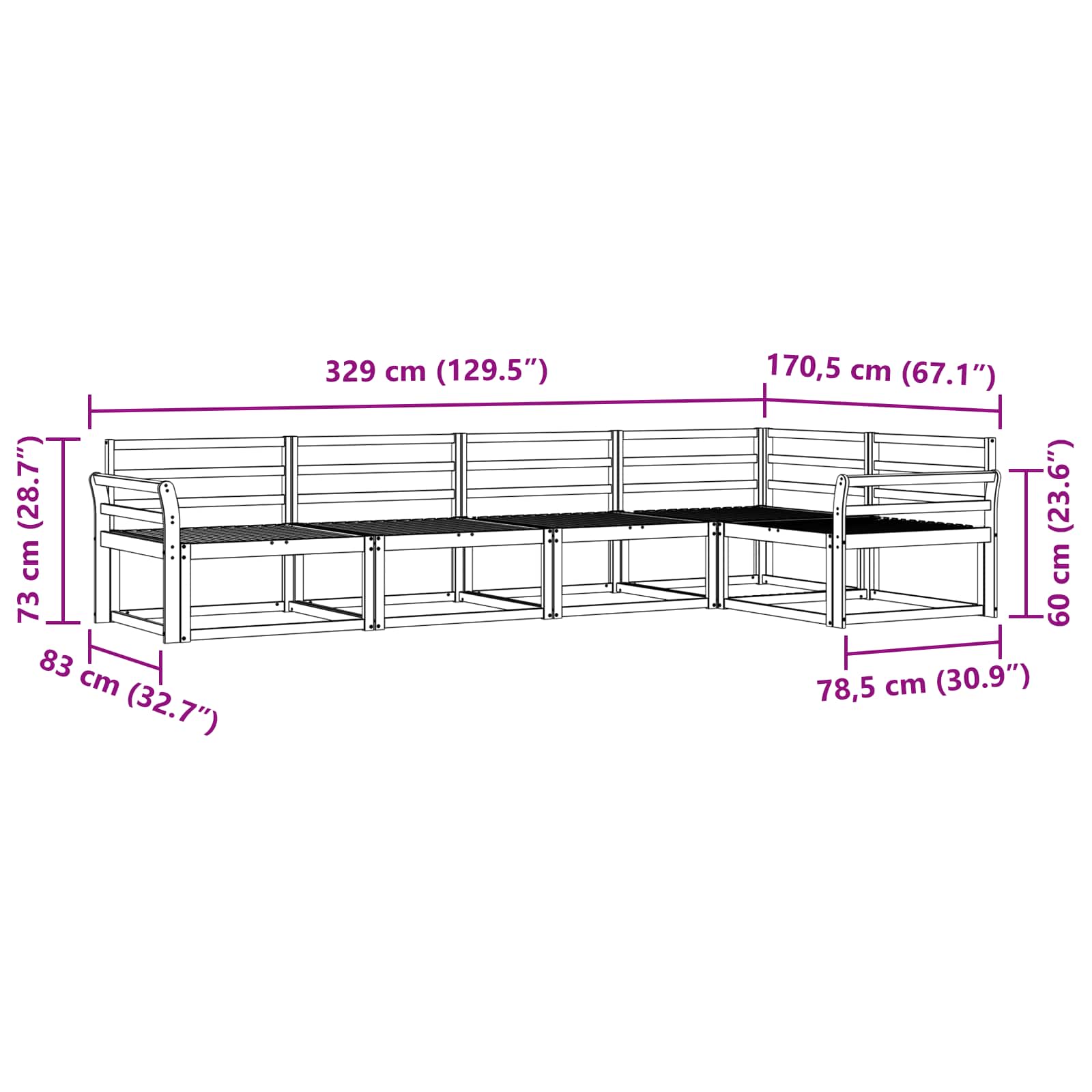 Buiten bankenset 5 pcs Wit 329 x 170,5 x 73 cm is nu te koop bij PeponiXL, paradijselijk wonen!