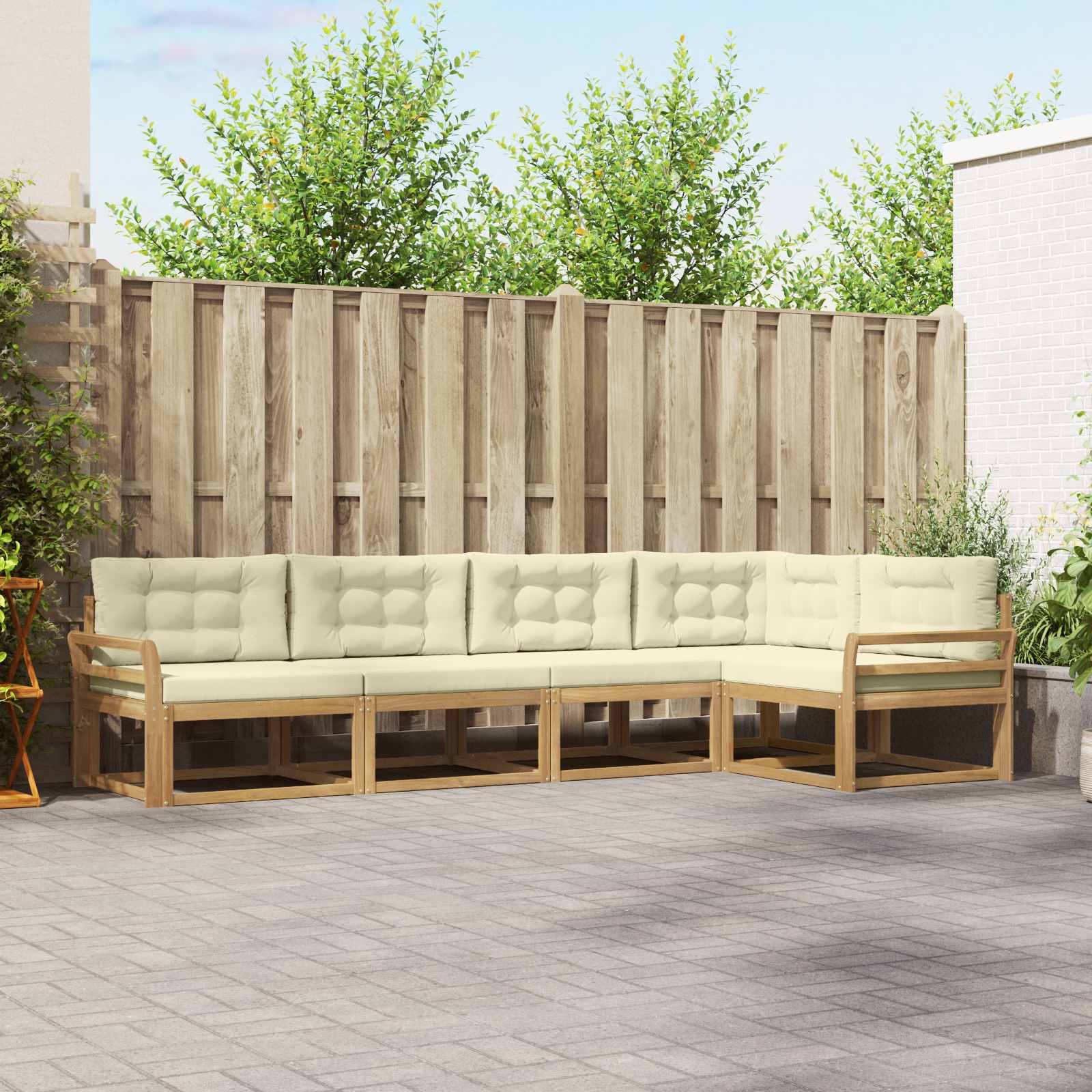 Buiten bankenset met kussen 4 pcs Wit en crèmekleurig Polyester is nu te koop bij PeponiXL, paradijselijk wonen!
