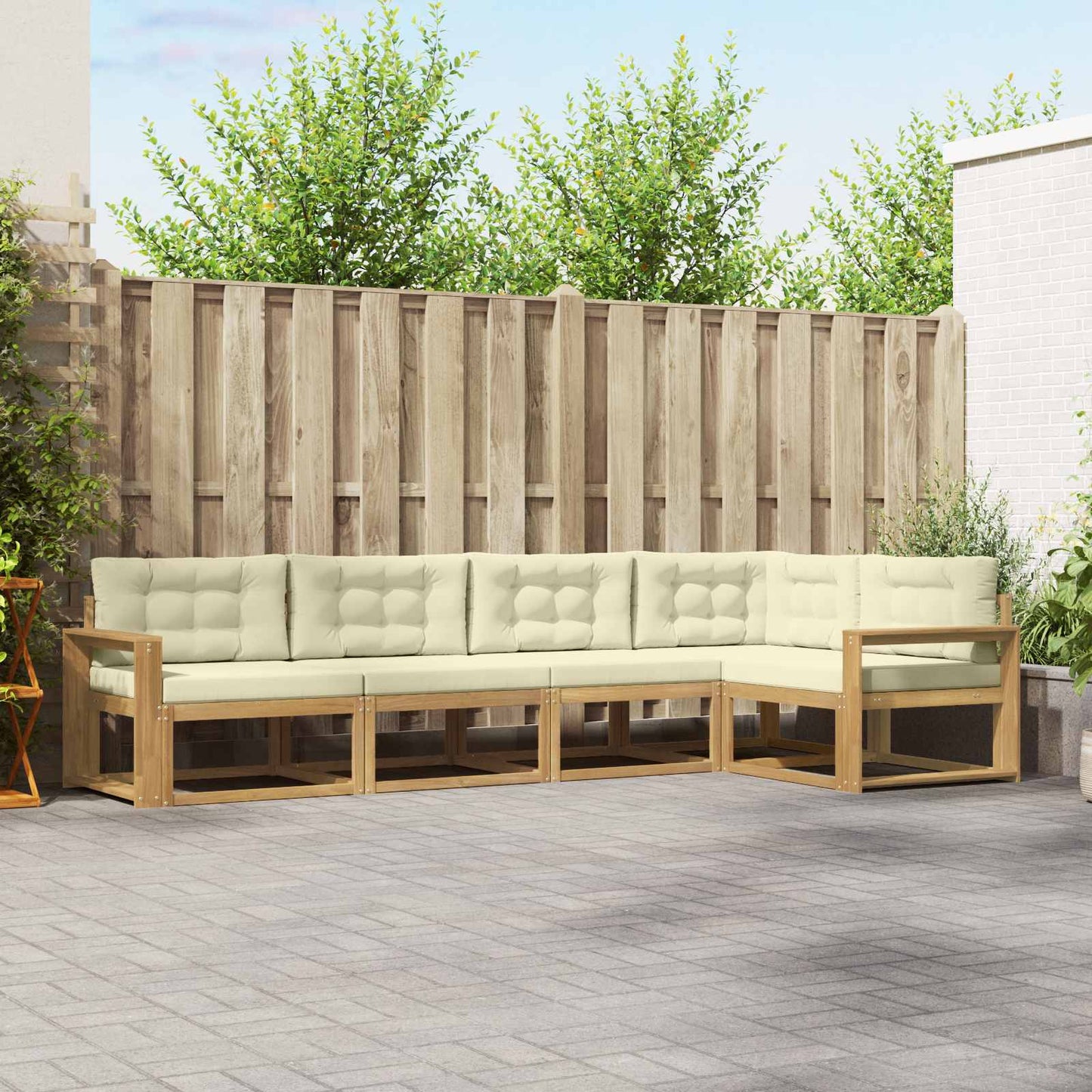 Buiten bankenset met kussen 4 pcs Wit en crèmekleurig Polyester is nu te koop bij PeponiXL, paradijselijk wonen!