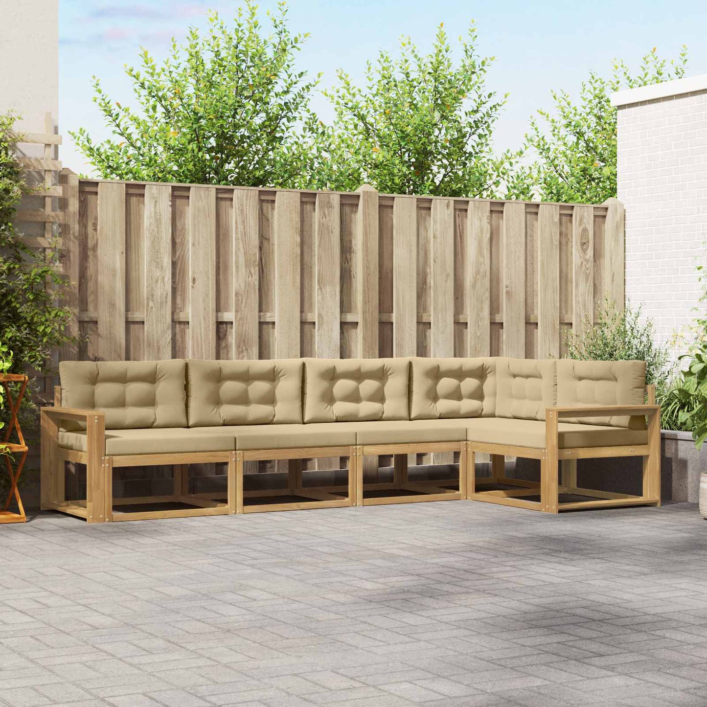 Buiten bankenset met kussen 4 pcs Wit en Beige Polyester is nu te koop bij PeponiXL, paradijselijk wonen!