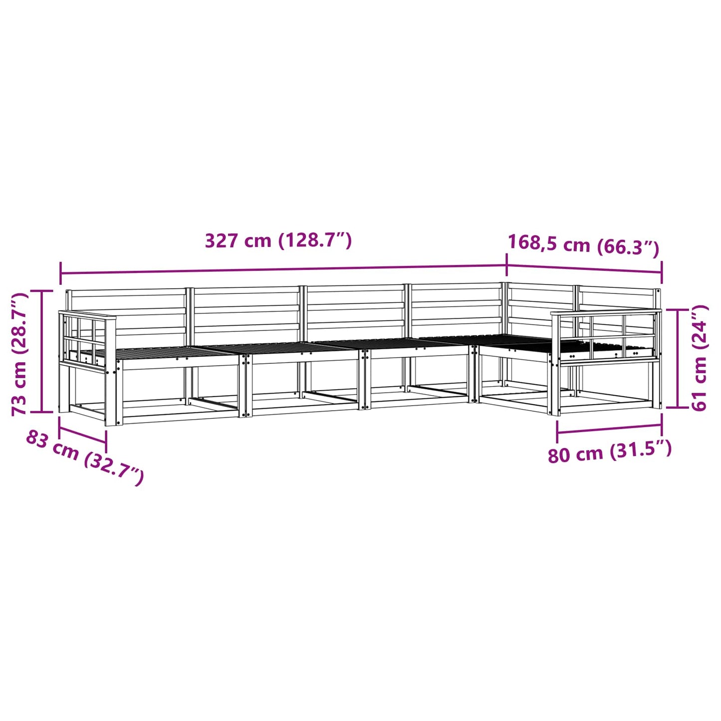 Buiten bankenset 5 pcs Wit 327 x 168,5 x 73 cm is nu te koop bij PeponiXL, paradijselijk wonen!