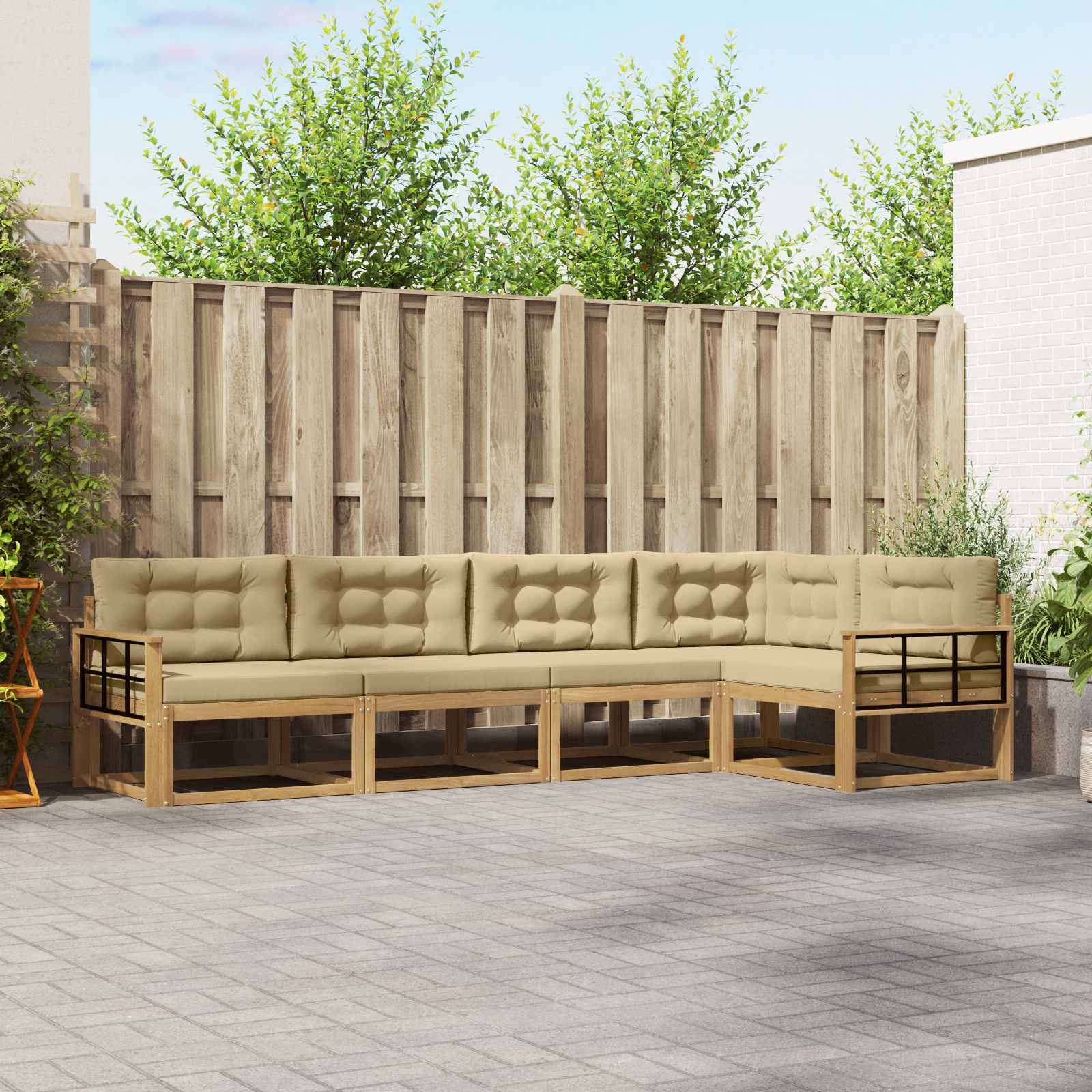 Buiten bankenset met kussen 4 pcs Wit en Beige Polyester is nu te koop bij PeponiXL, paradijselijk wonen!