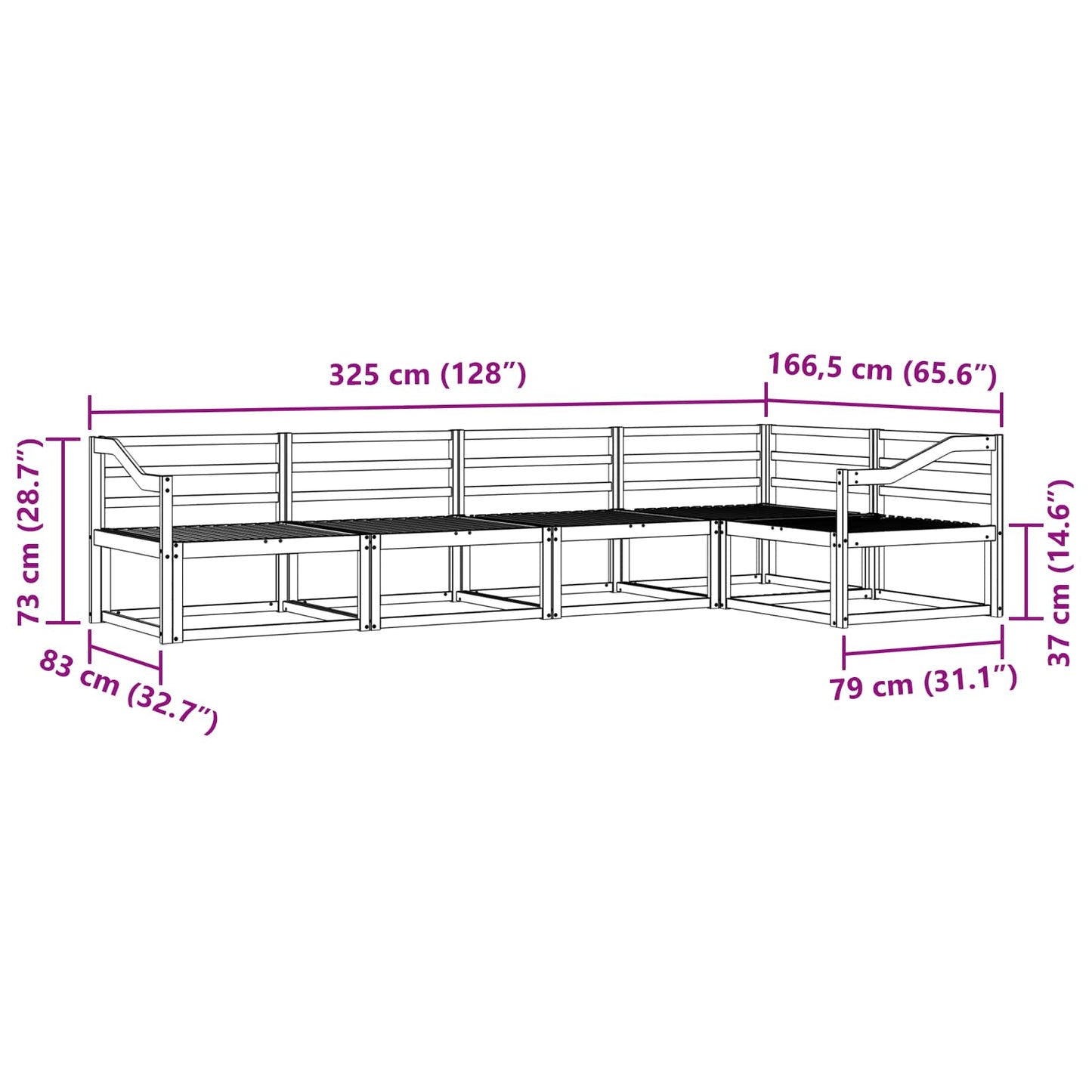 Buiten bankenset 5 pcs Wit 325 x 166,5 x 73 cm is nu te koop bij PeponiXL, paradijselijk wonen!