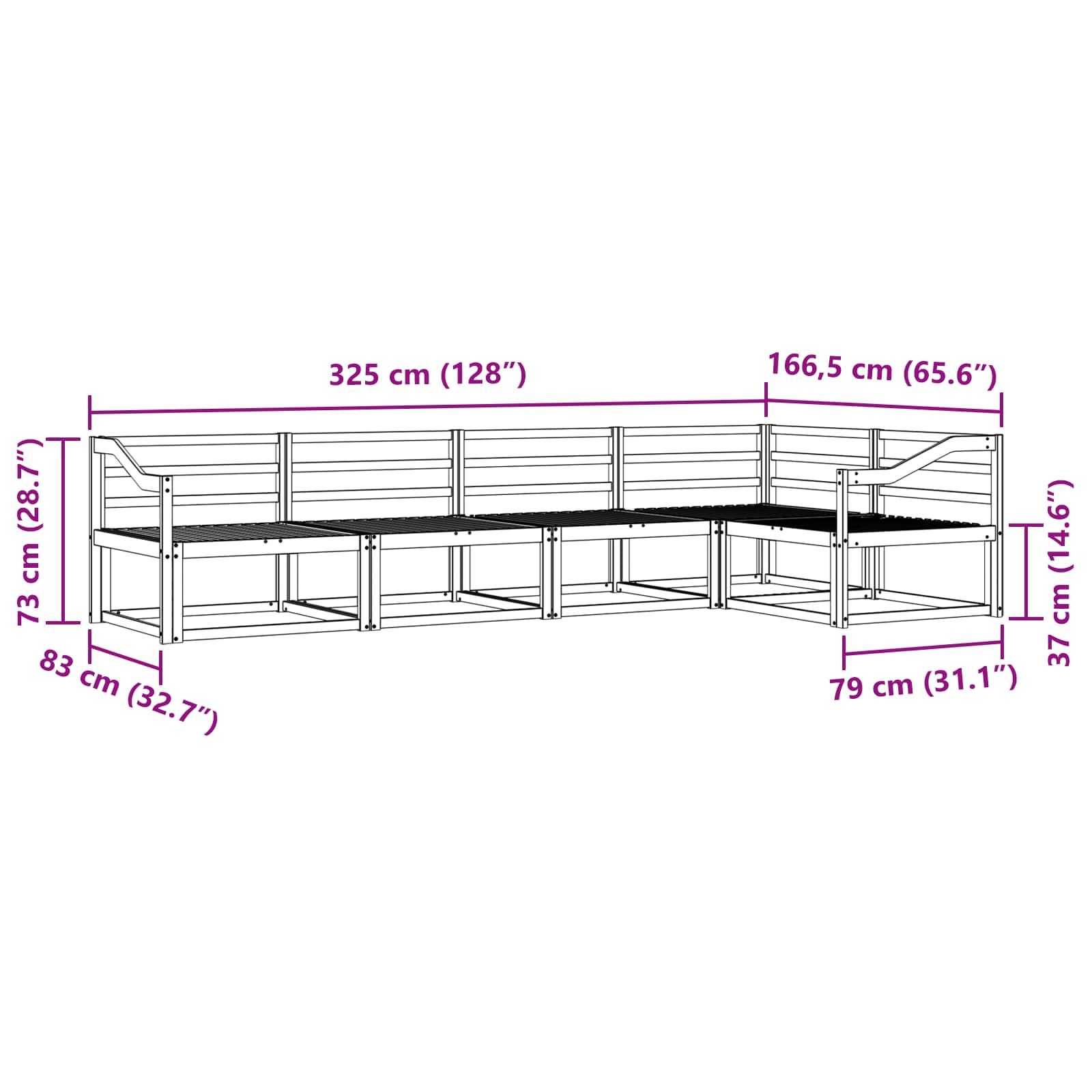Buiten bankenset 5 pcs Wit 325 x 166,5 x 73 cm is nu te koop bij PeponiXL, paradijselijk wonen!