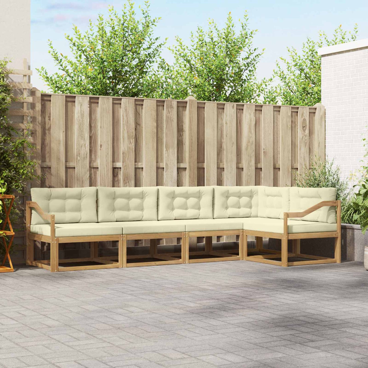 Buiten bankenset met kussen 4 pcs Wit en crèmekleurig Polyester is nu te koop bij PeponiXL, paradijselijk wonen!