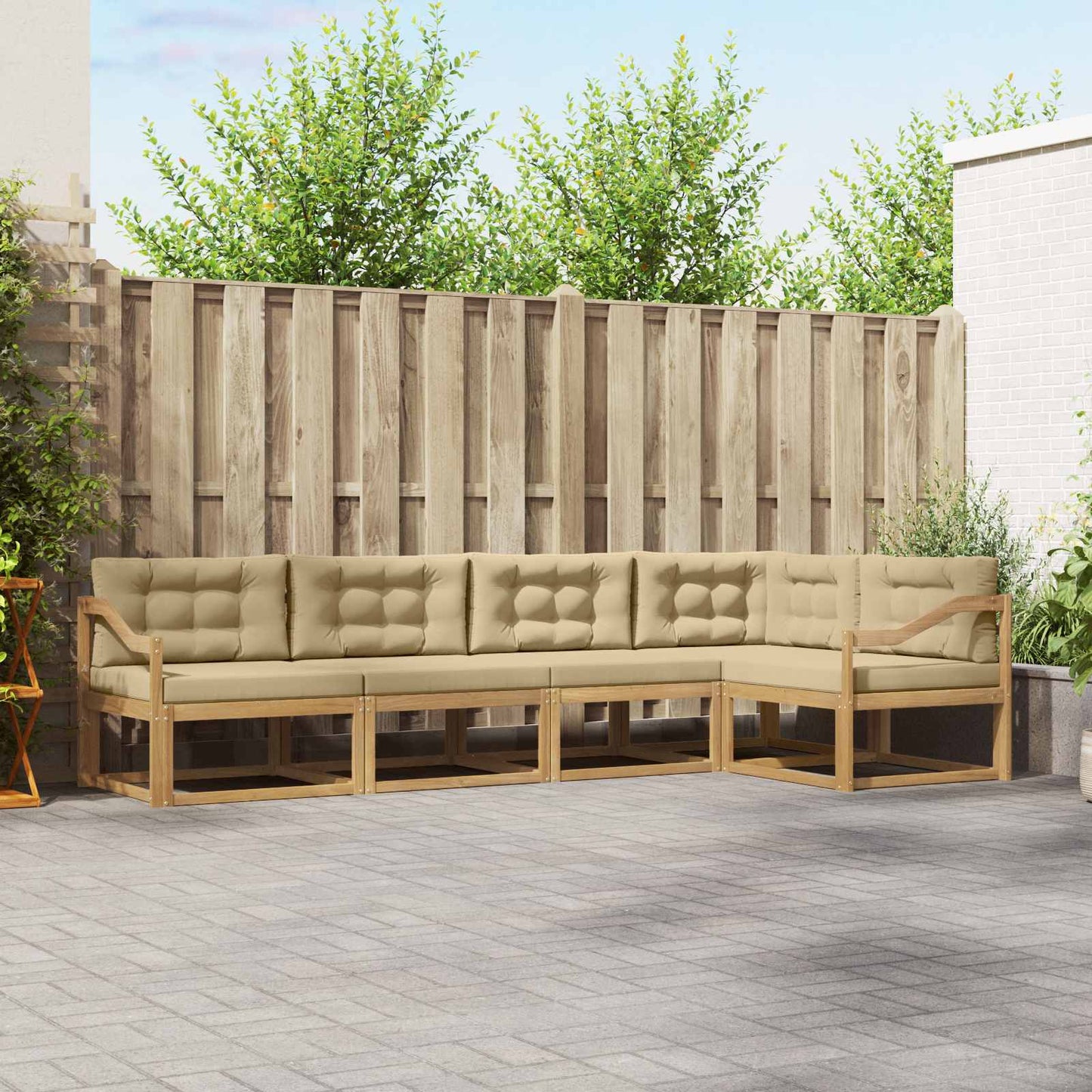 Buiten bankenset met kussen 4 pcs Wit en Beige Polyester is nu te koop bij PeponiXL, paradijselijk wonen!