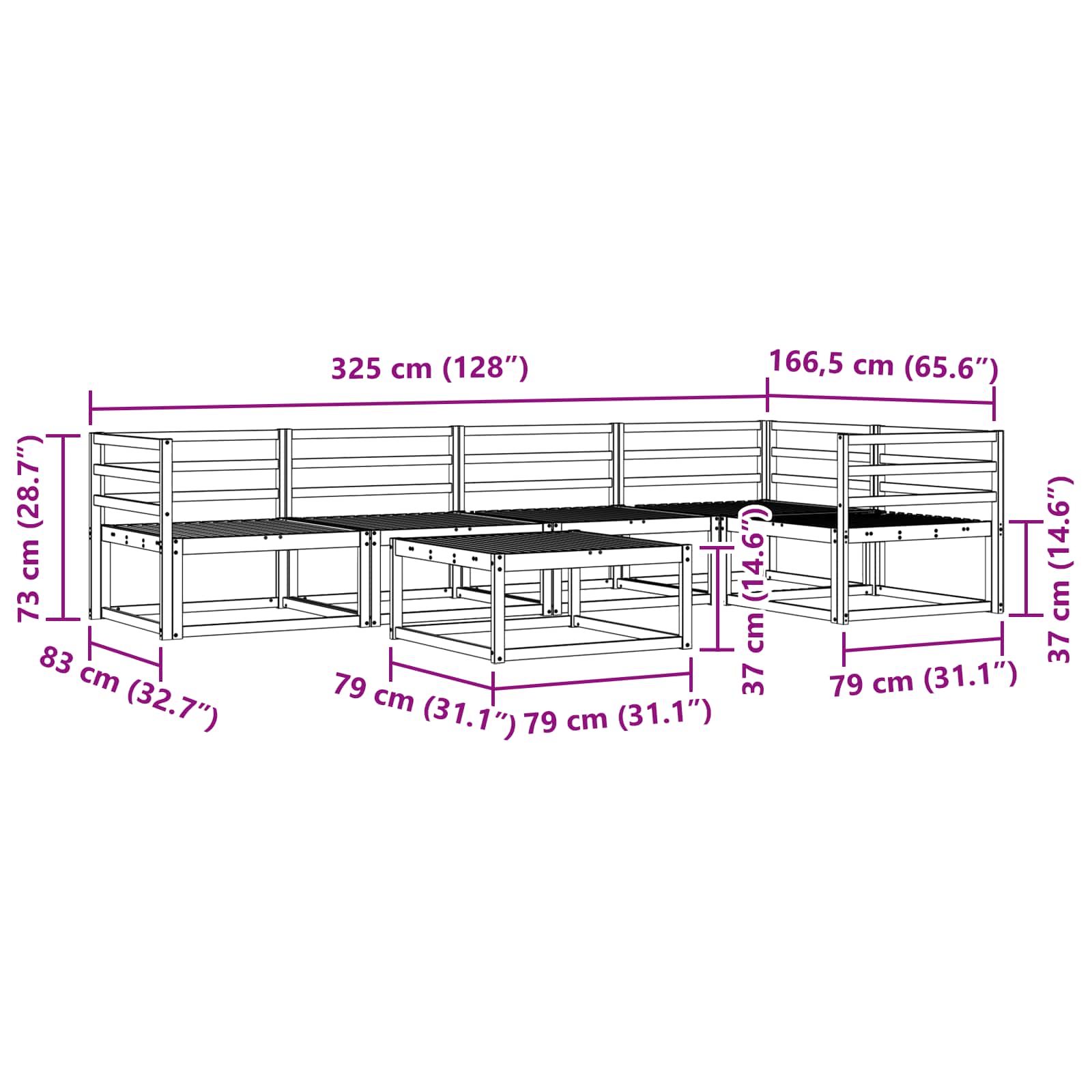 Buiten bankenset 6 pcs Wit 79 x 79 x 37 cm Massief Acaciahout is nu te koop bij PeponiXL, paradijselijk wonen!