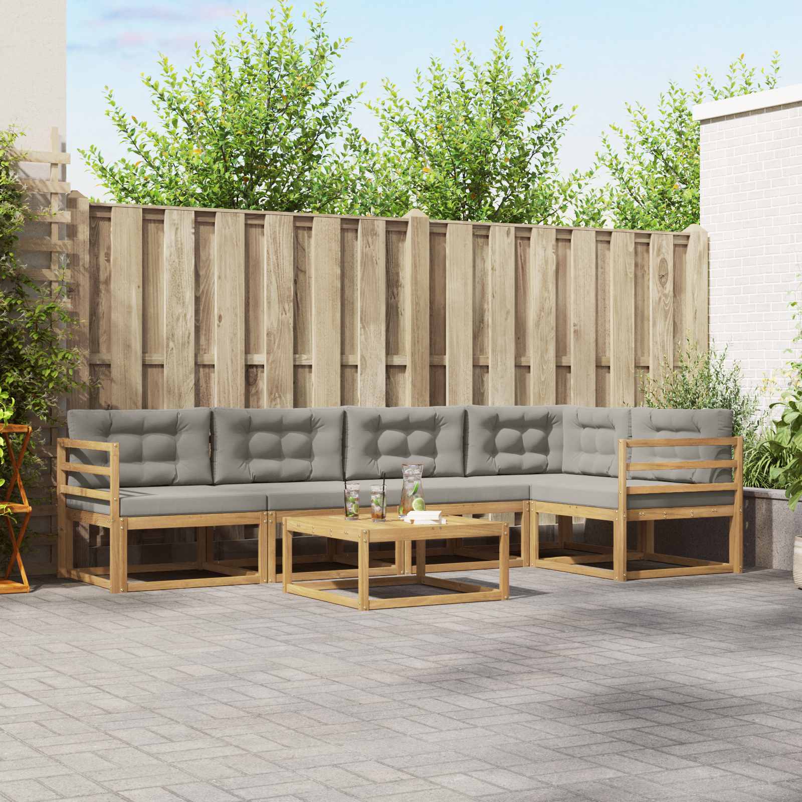 Buiten bankenset 6 pcs Wit en Lichtgrijs 79 x 79 x 37 cm is nu te koop bij PeponiXL, paradijselijk wonen!