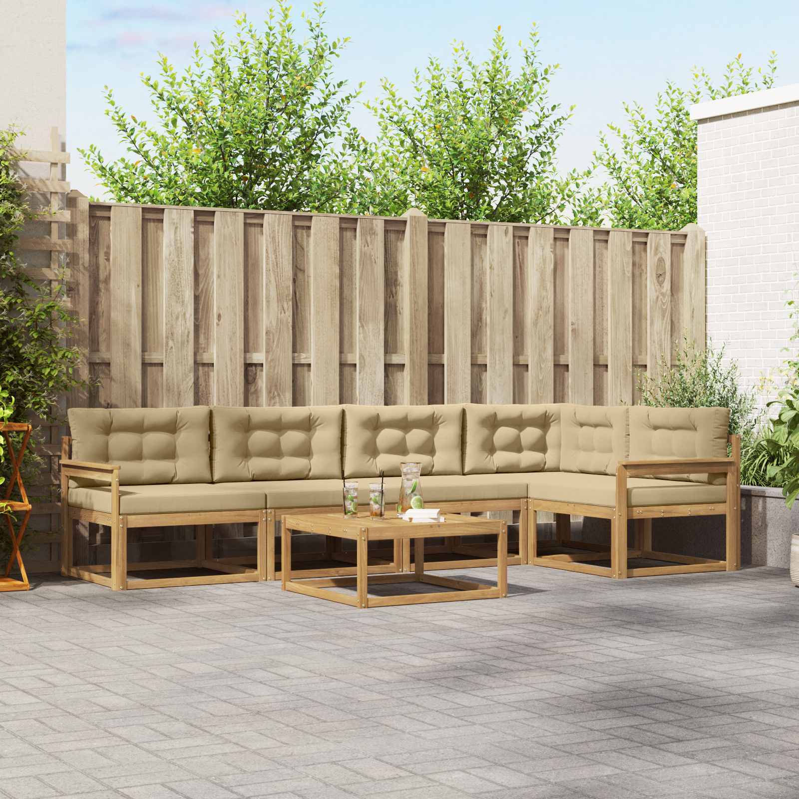 Buiten bankenset 6 pcs Wit en Beige 79 x 79 x 37 cm Polyester is nu te koop bij PeponiXL, paradijselijk wonen!