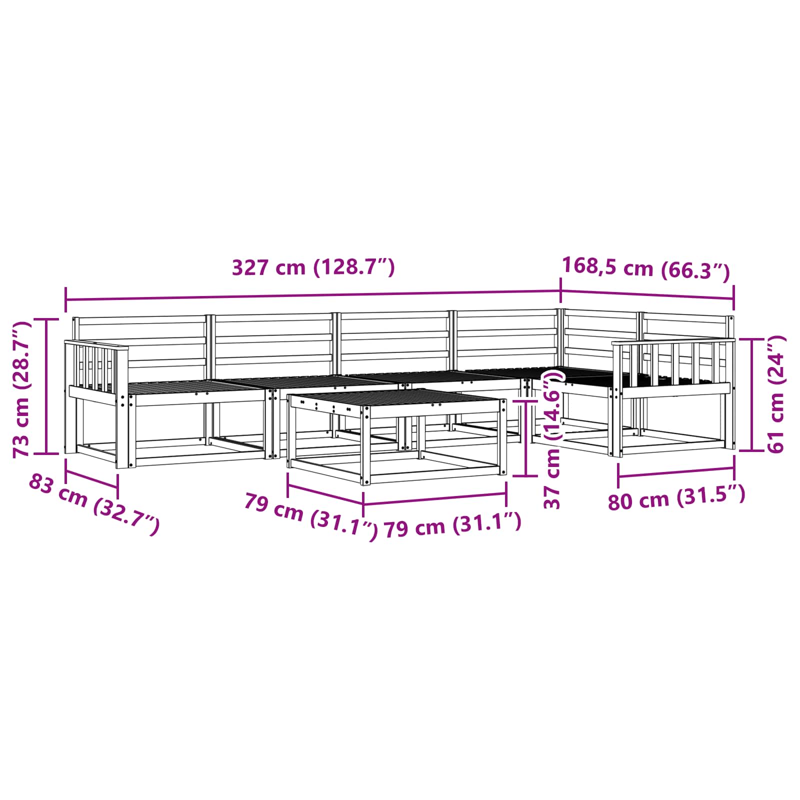 Buiten bankenset 6 pcs Wit 79 x 79 x 37 cm Massief Acaciahout is nu te koop bij PeponiXL, paradijselijk wonen!