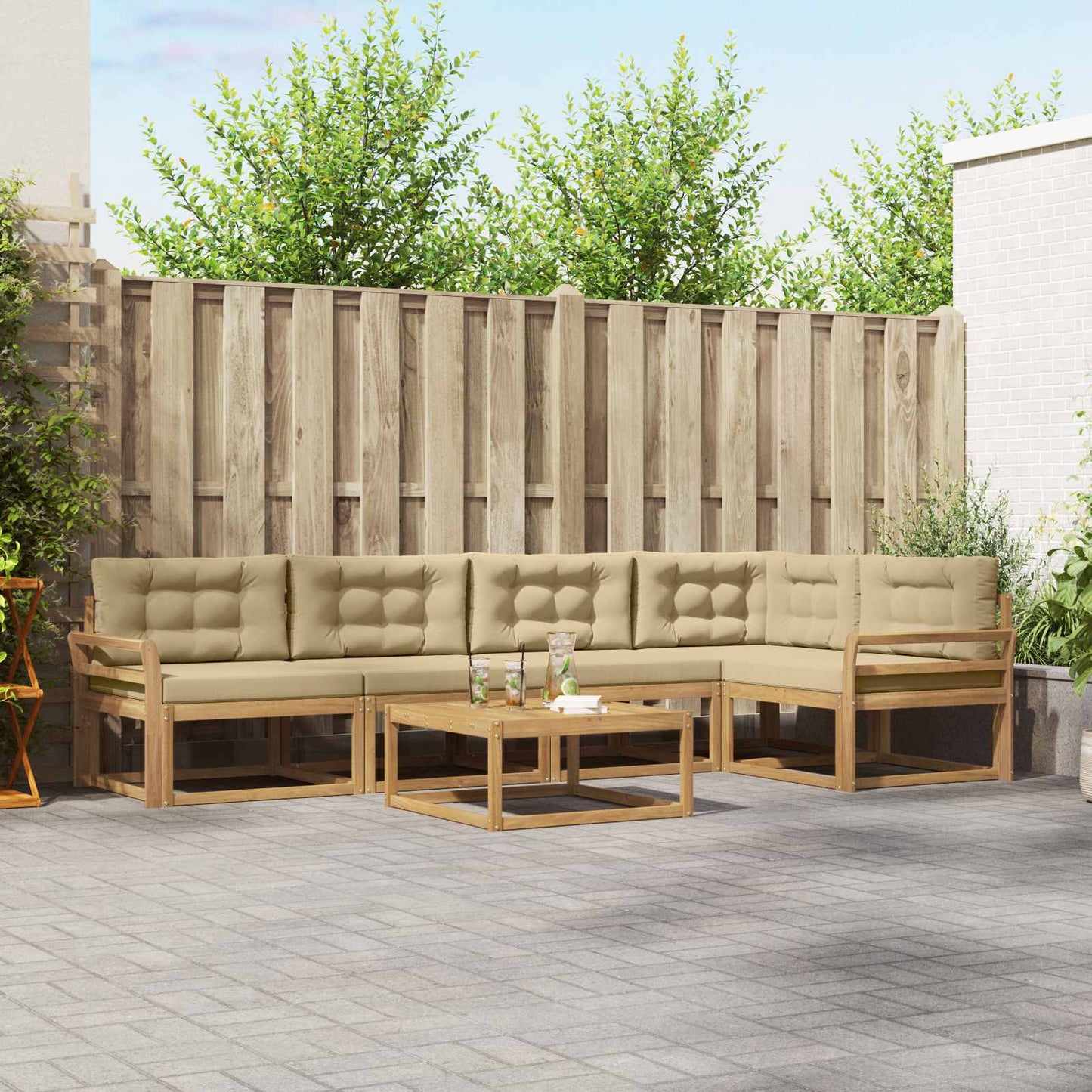Buiten bankenset 6 pcs Wit en Beige 79 x 79 x 37 cm Polyester is nu te koop bij PeponiXL, paradijselijk wonen!