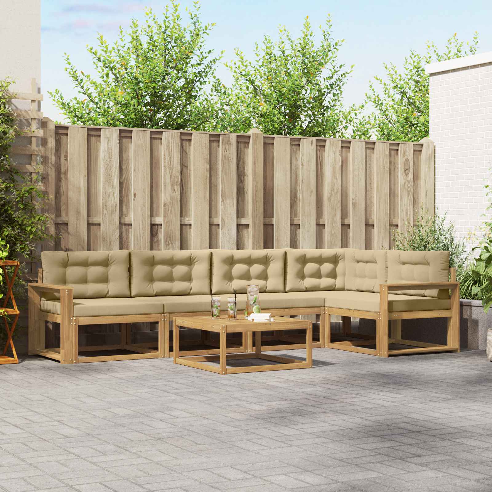 Buiten bankenset 6 pcs Wit en Beige 79 x 79 x 37 cm Polyester is nu te koop bij PeponiXL, paradijselijk wonen!
