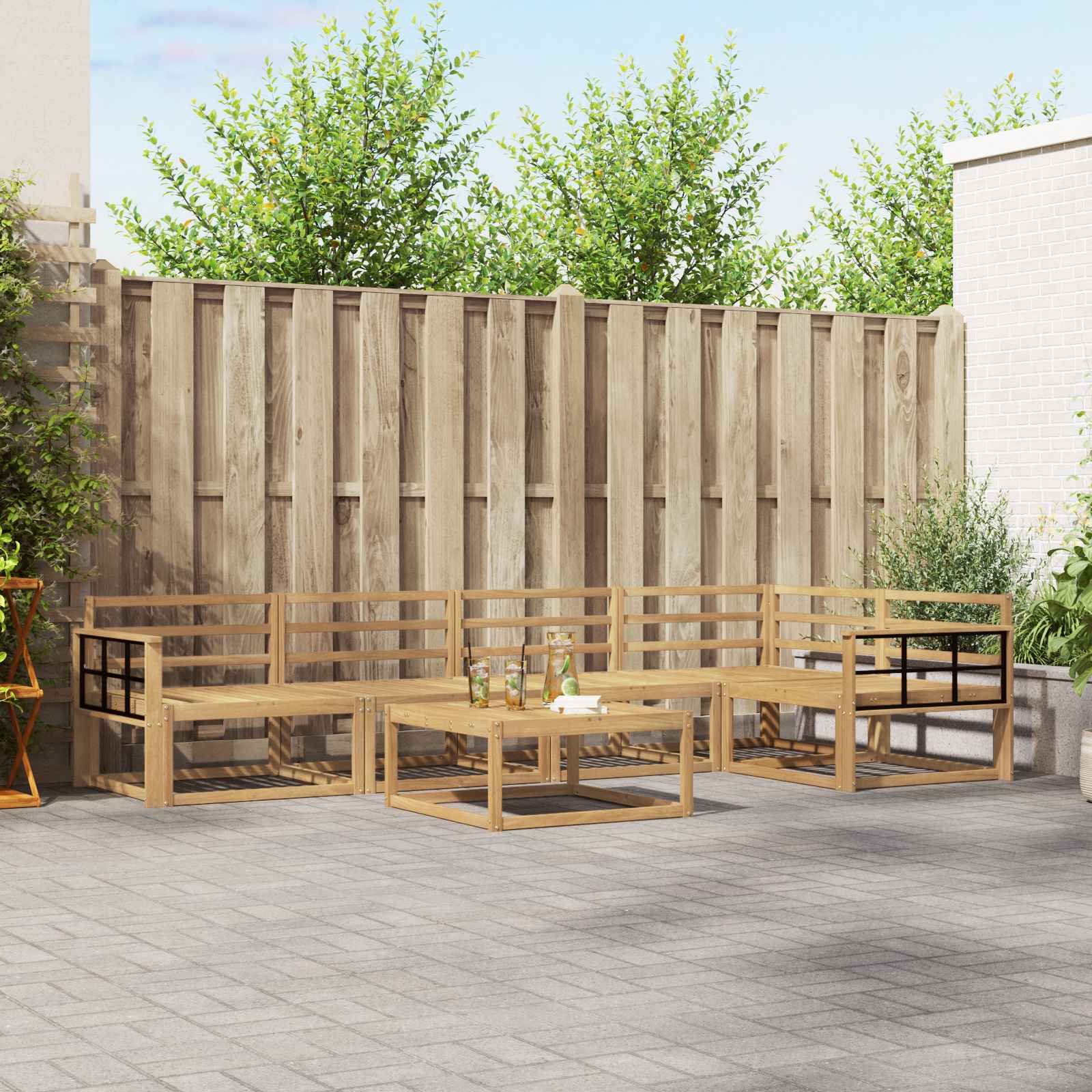 Buiten bankenset 6 pcs Wit 79 x 79 x 37 cm Massief Acaciahout is nu te koop bij PeponiXL, paradijselijk wonen!