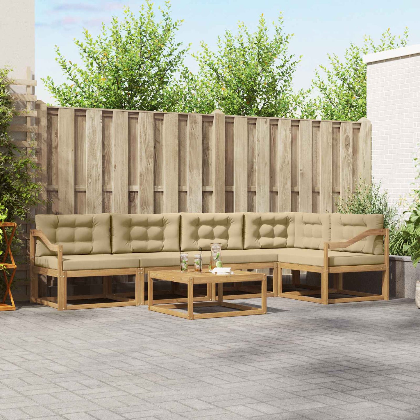 Buiten bankenset 6 pcs Wit en Beige 79 x 79 x 37 cm Polyester is nu te koop bij PeponiXL, paradijselijk wonen!