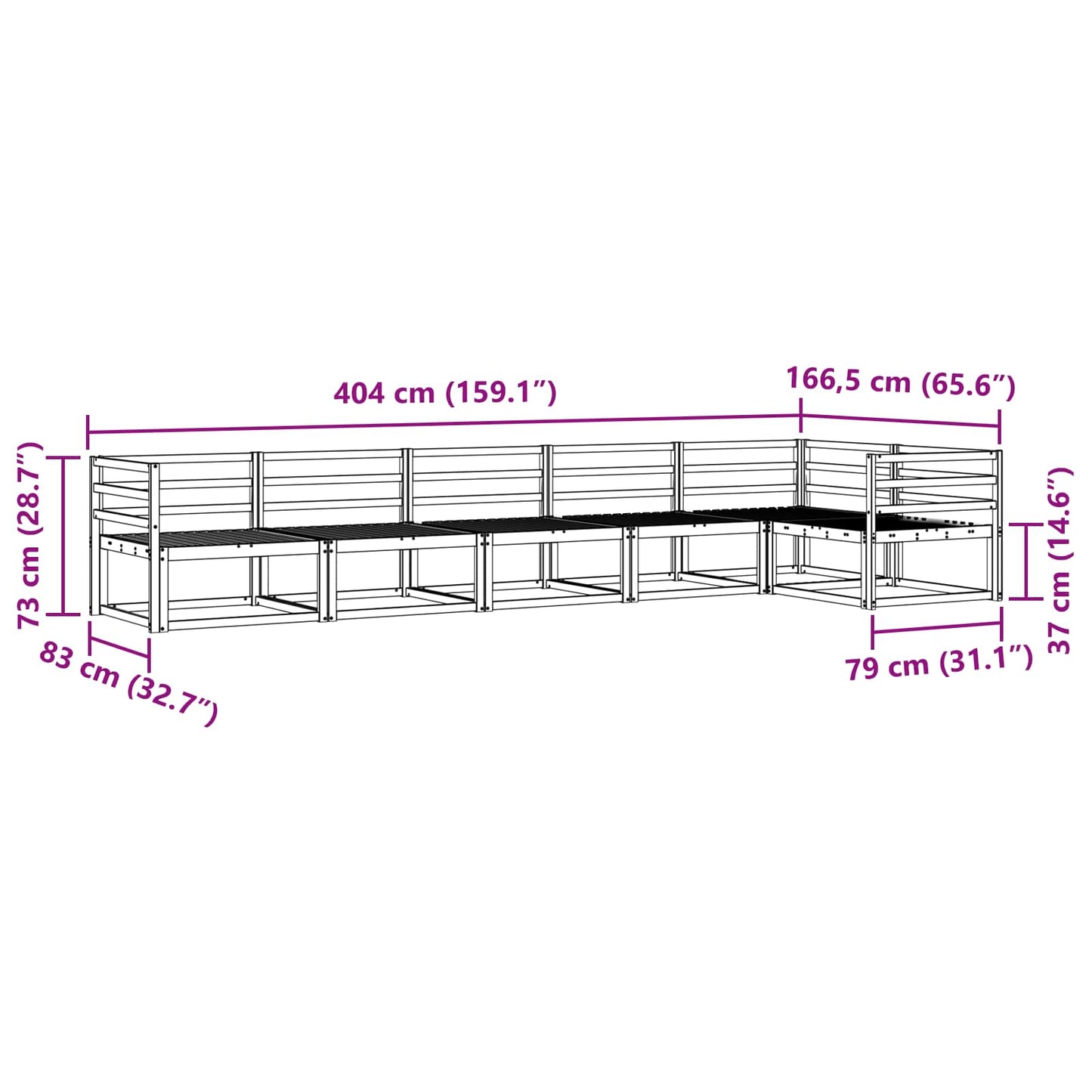 Buiten bankenset 6 pcs Wit 404 x 166,5 x 73 cm is nu te koop bij PeponiXL, paradijselijk wonen!