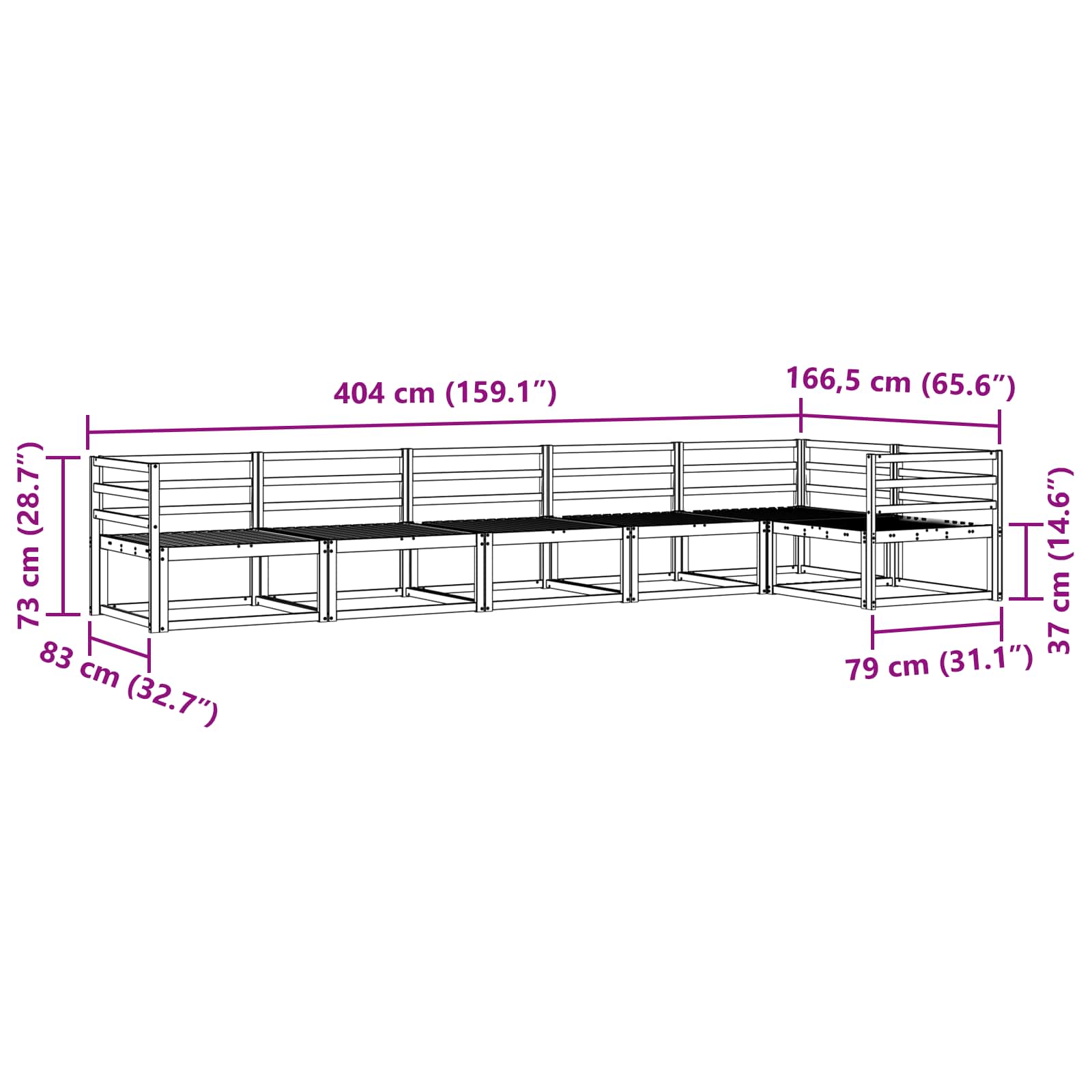 Buiten bankenset 6 pcs Wit 404 x 166,5 x 73 cm is nu te koop bij PeponiXL, paradijselijk wonen!