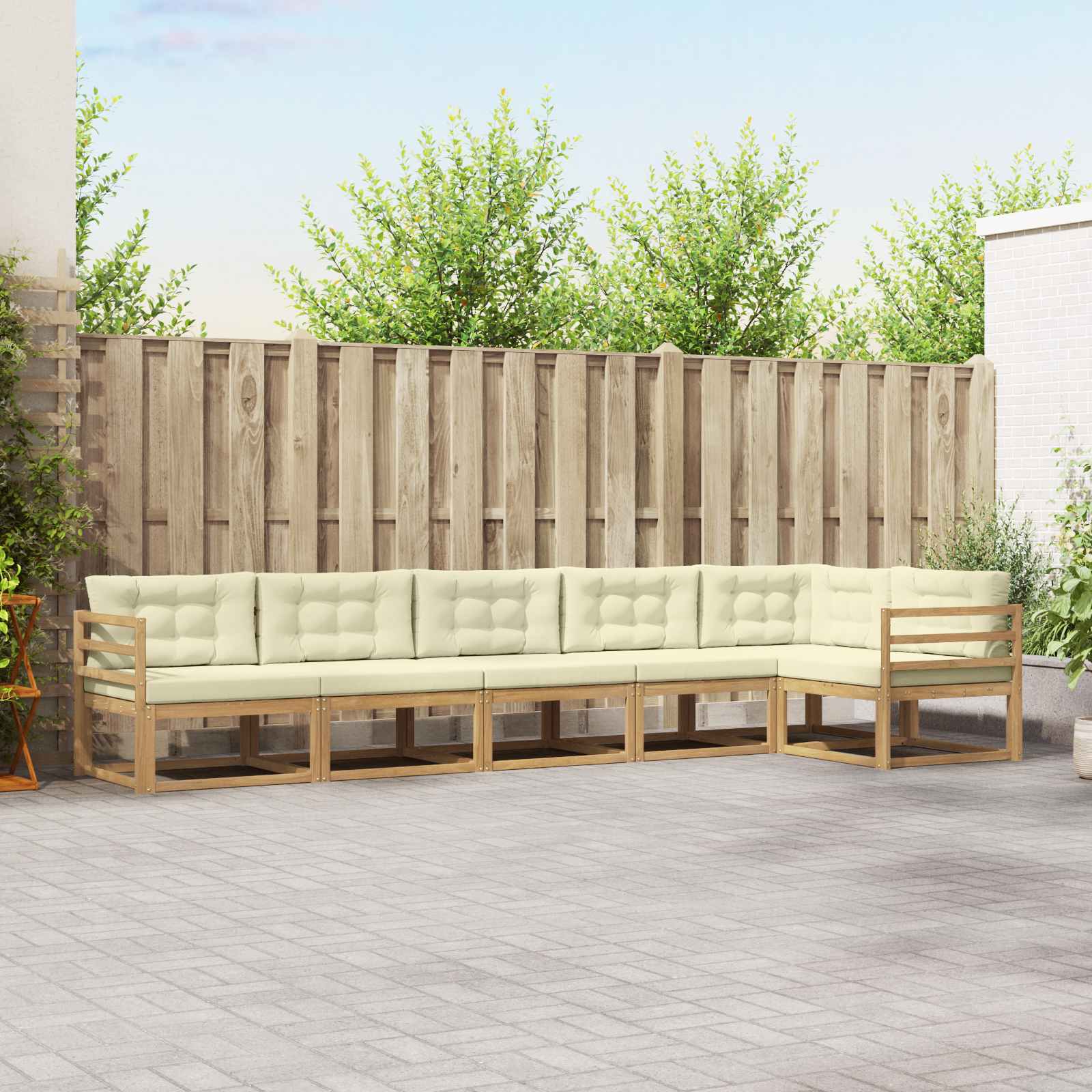 Buiten bankenset met kussen 4 pcs Wit en crèmekleurig Polyester is nu te koop bij PeponiXL, paradijselijk wonen!