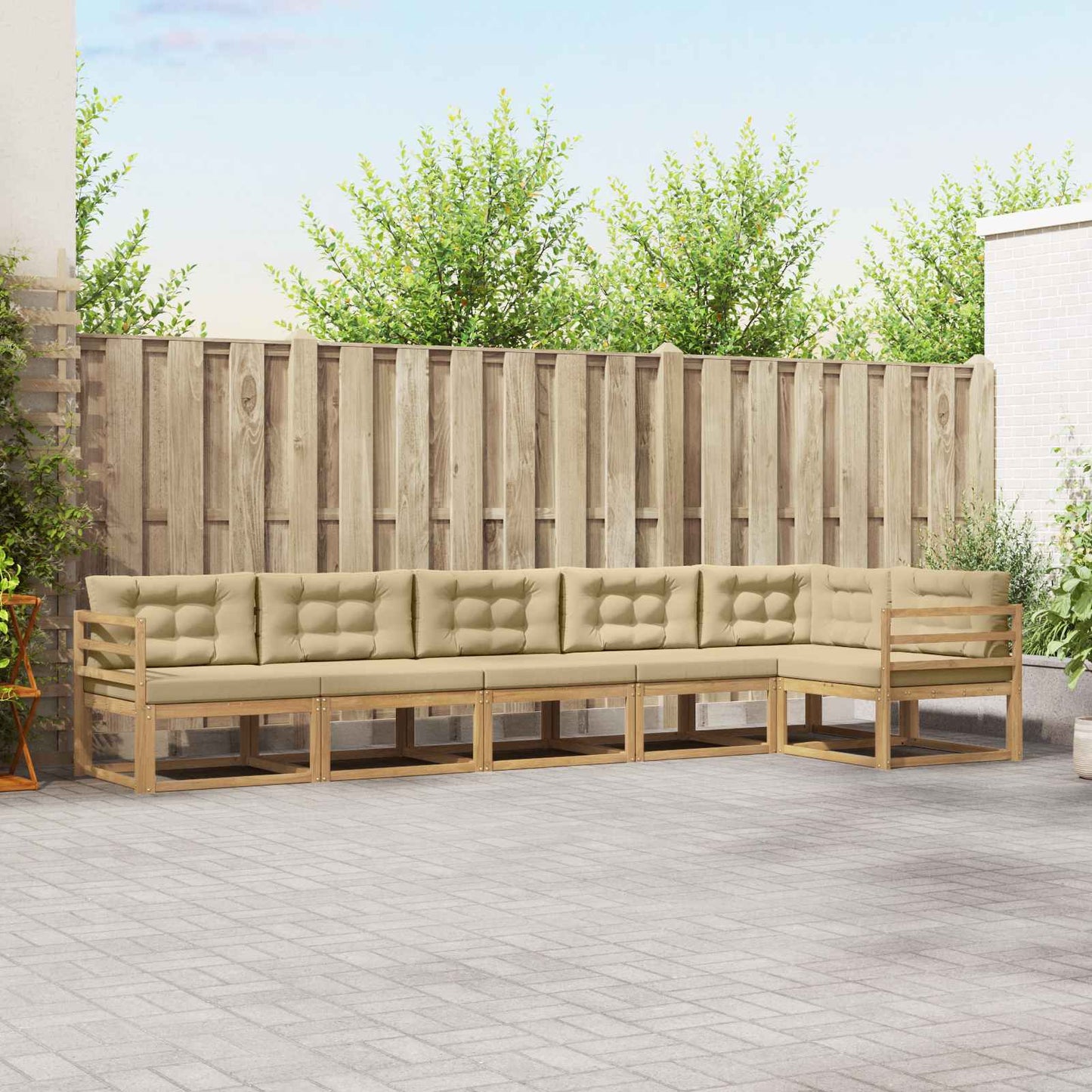 Buiten bankenset met kussen 4 pcs Wit en Beige Polyester is nu te koop bij PeponiXL, paradijselijk wonen!