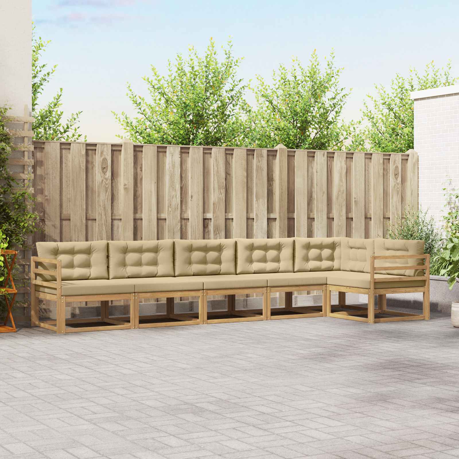Buiten bankenset met kussen 4 pcs Wit en Beige Polyester is nu te koop bij PeponiXL, paradijselijk wonen!