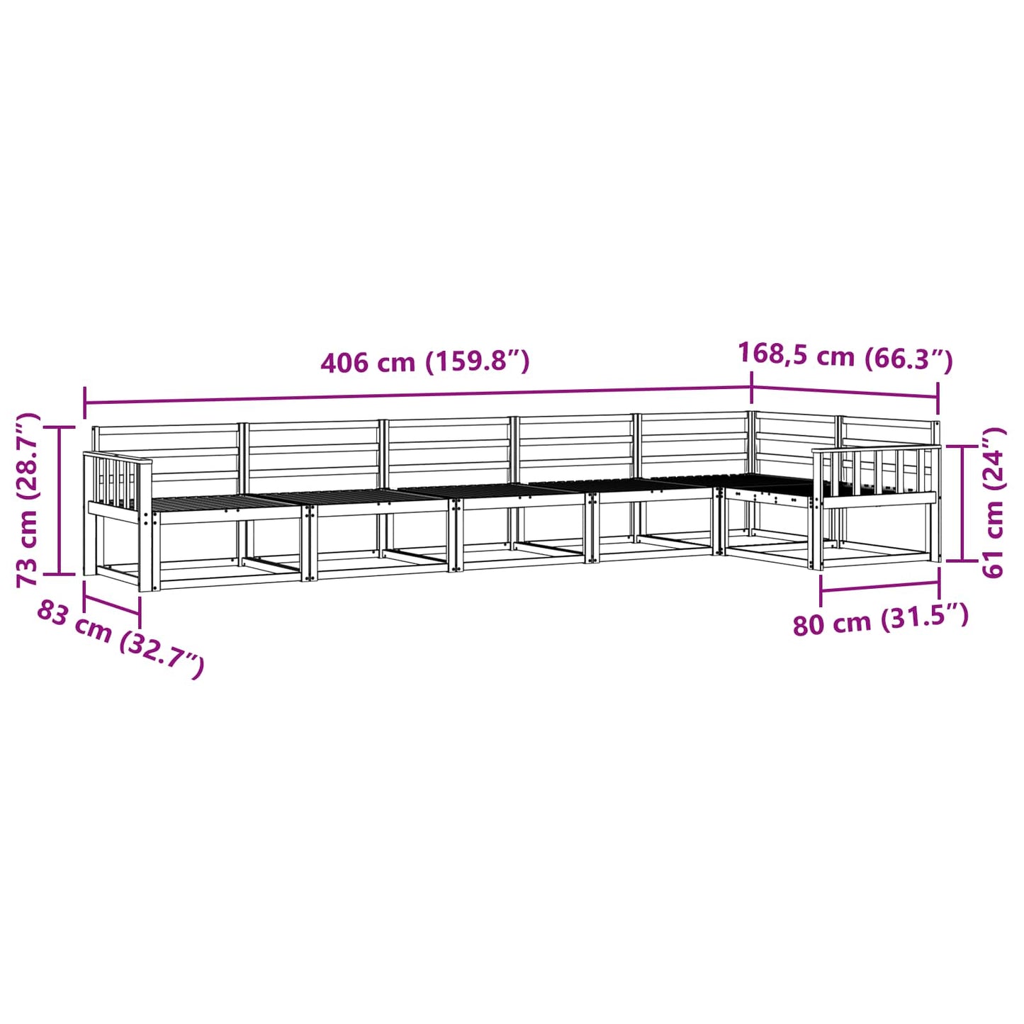 Buiten bankenset 6 pcs Wit 406 x 168,5 x 73 cm is nu te koop bij PeponiXL, paradijselijk wonen!