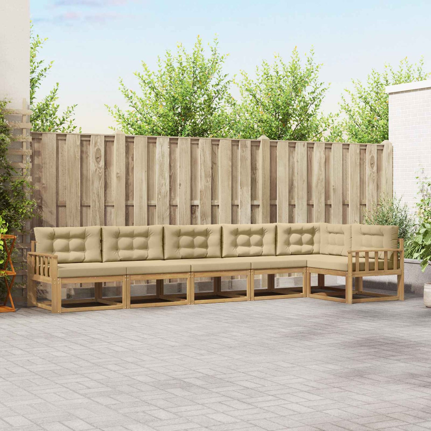 Buiten bankenset met kussen 4 pcs Wit en Beige Polyester is nu te koop bij PeponiXL, paradijselijk wonen!