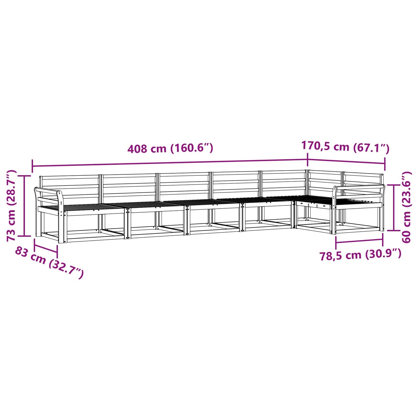 Buiten bankenset 6 pcs Wit 408 x 170,5 x 73 cm is nu te koop bij PeponiXL, paradijselijk wonen!