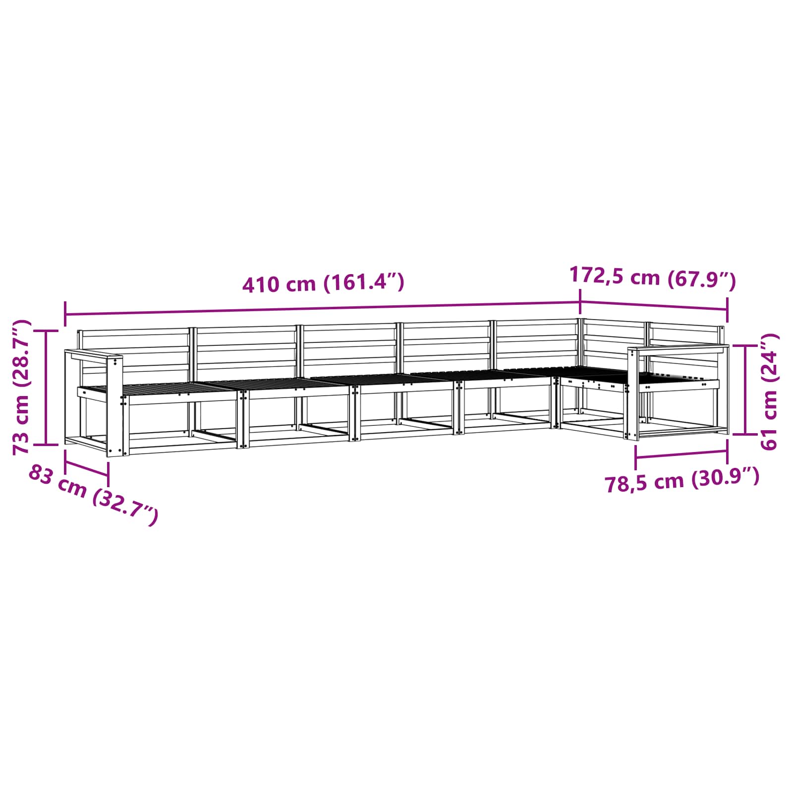 Buiten bankenset 6 pcs Wit 410 x 172,5 x 73 cm is nu te koop bij PeponiXL, paradijselijk wonen!