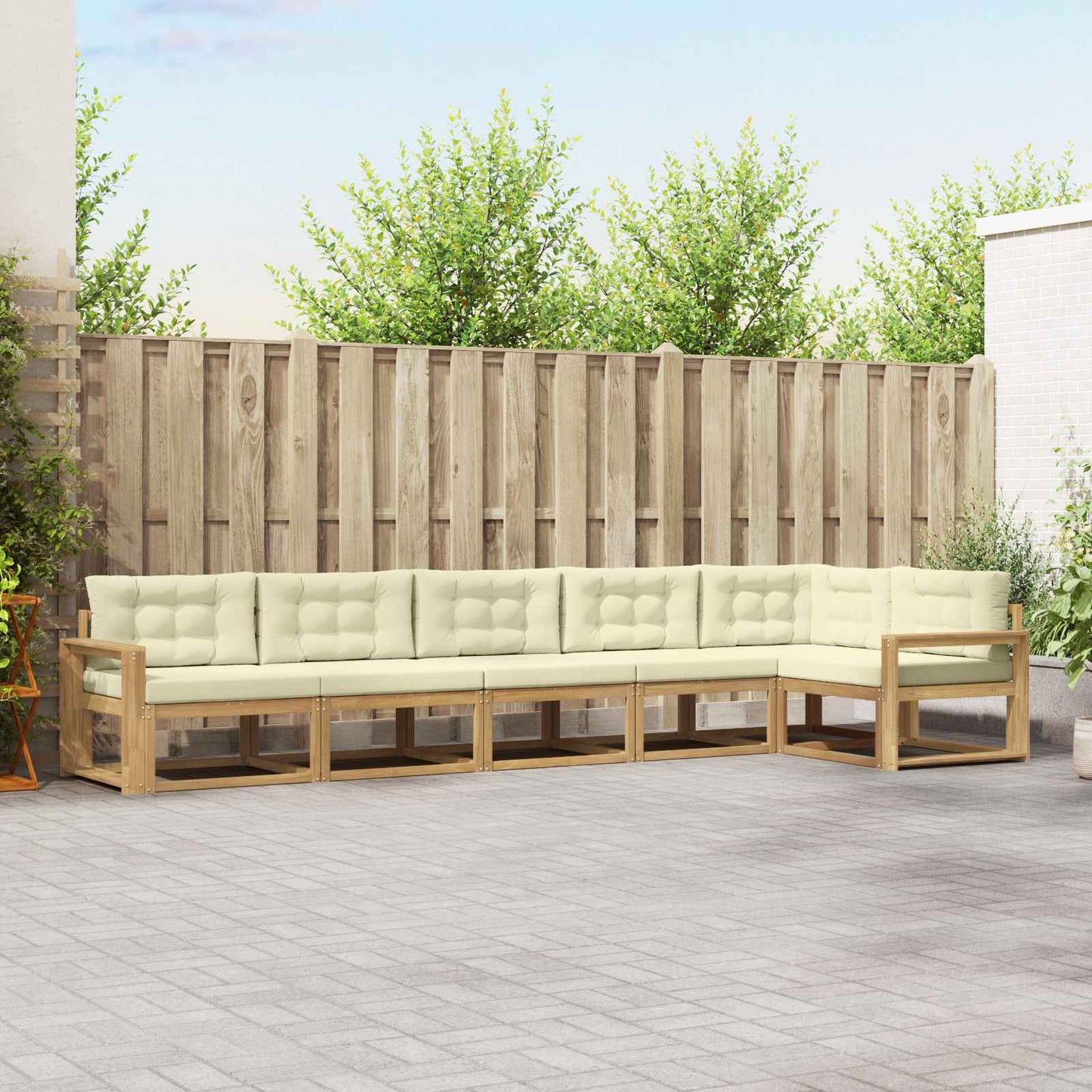 Buiten bankenset met kussen 4 pcs Wit en crèmekleurig Polyester is nu te koop bij PeponiXL, paradijselijk wonen!