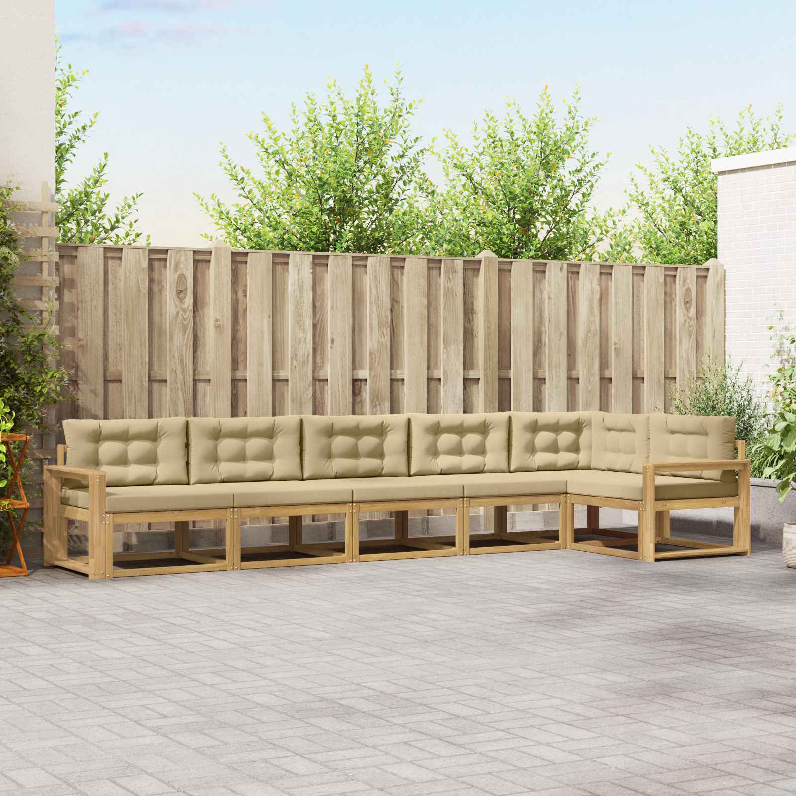 Buiten bankenset met kussen 4 pcs Wit en Beige Polyester is nu te koop bij PeponiXL, paradijselijk wonen!
