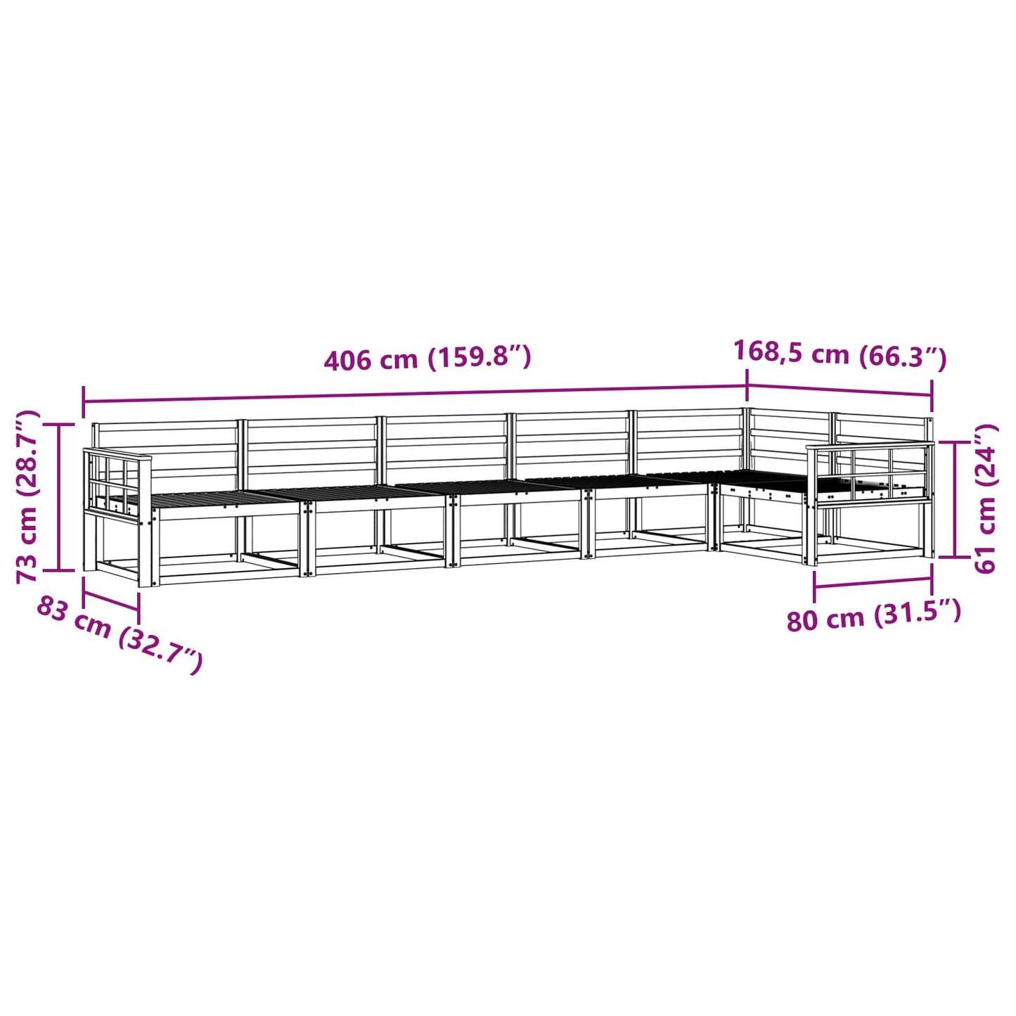 Buiten bankenset 6 pcs Wit 406 x 168,5 x 73 cm is nu te koop bij PeponiXL, paradijselijk wonen!