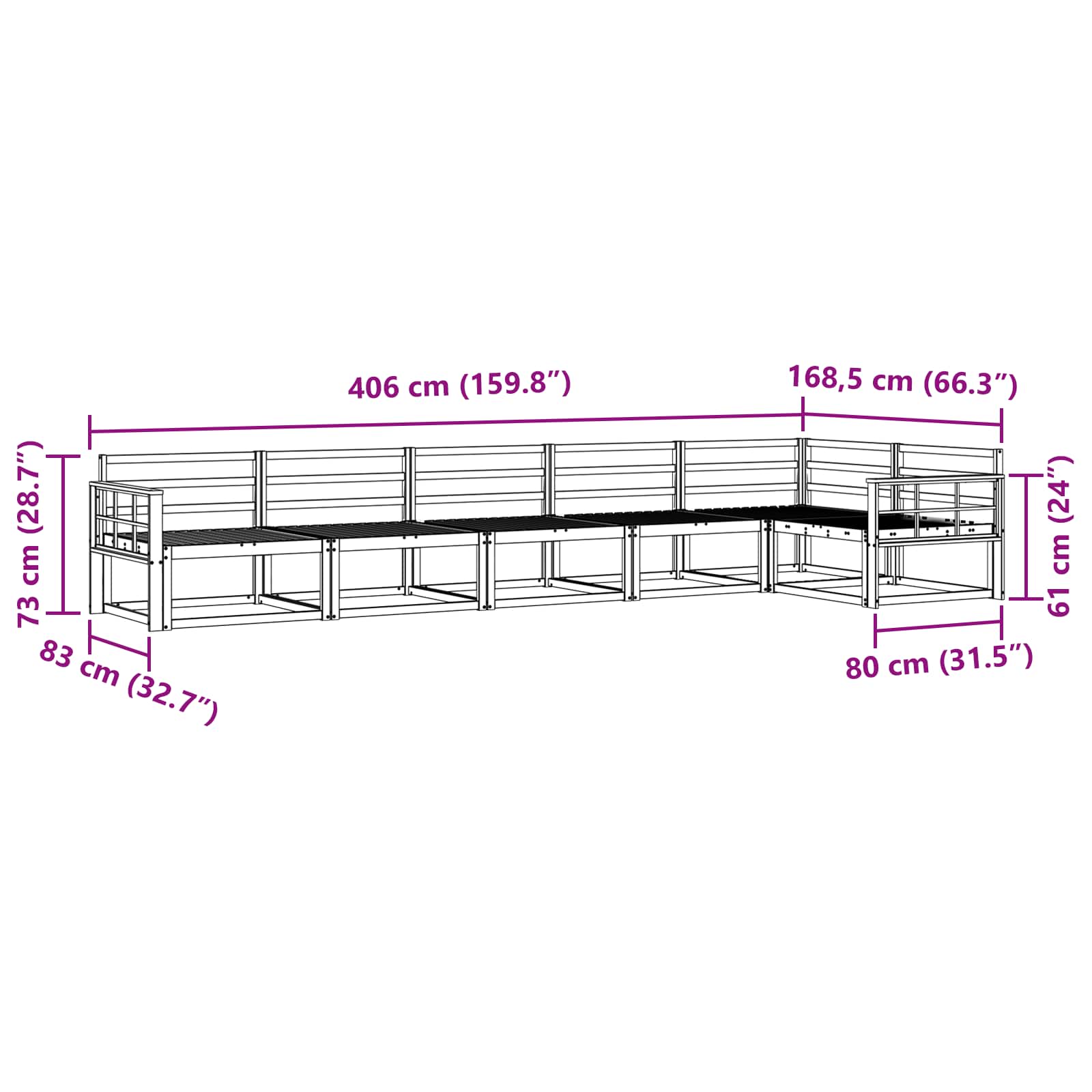 Buiten bankenset 6 pcs Wit 406 x 168,5 x 73 cm is nu te koop bij PeponiXL, paradijselijk wonen!