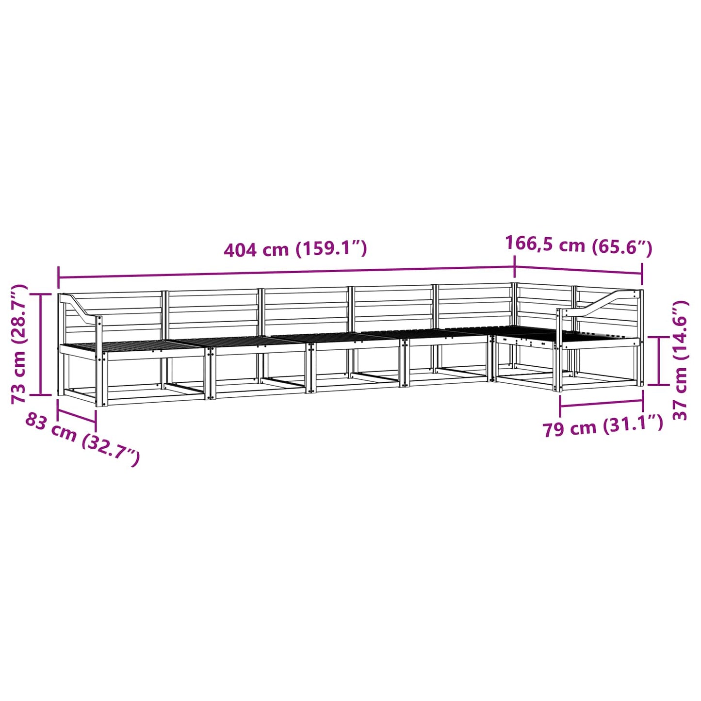 Buiten bankenset 6 pcs Wit 404 x 166,5 x 73 cm is nu te koop bij PeponiXL, paradijselijk wonen!