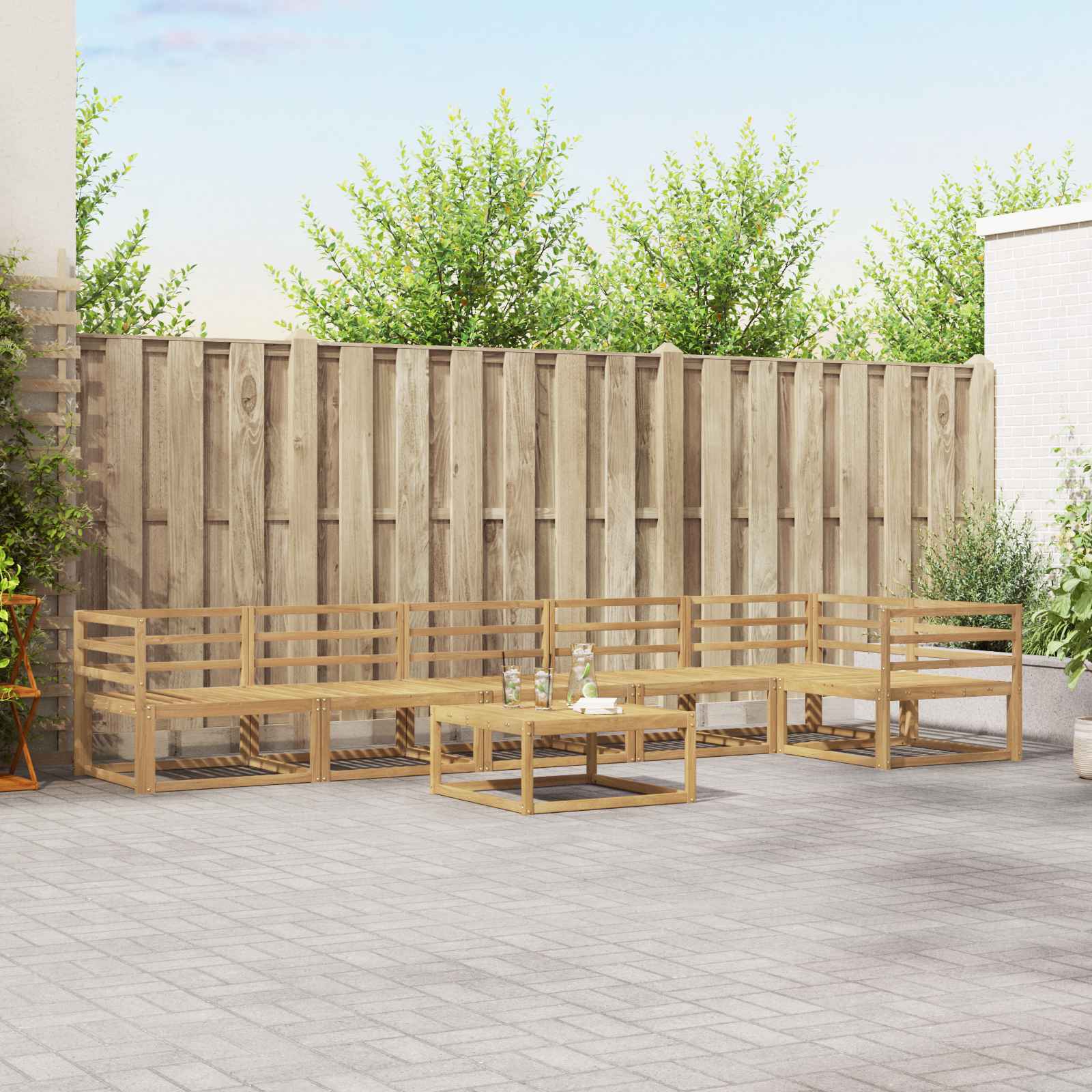 Buiten bankenset 7 pcs Wit 79 x 79 x 37 cm Massief Acaciahout is nu te koop bij PeponiXL, paradijselijk wonen!