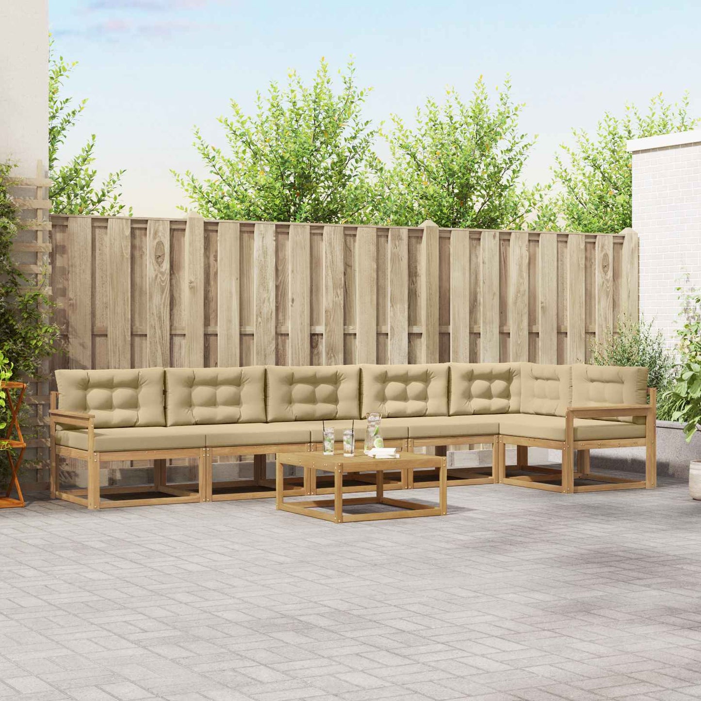 Buiten bankenset 7 pcs Wit en Beige 79 x 79 x 37 cm Polyester is nu te koop bij PeponiXL, paradijselijk wonen!