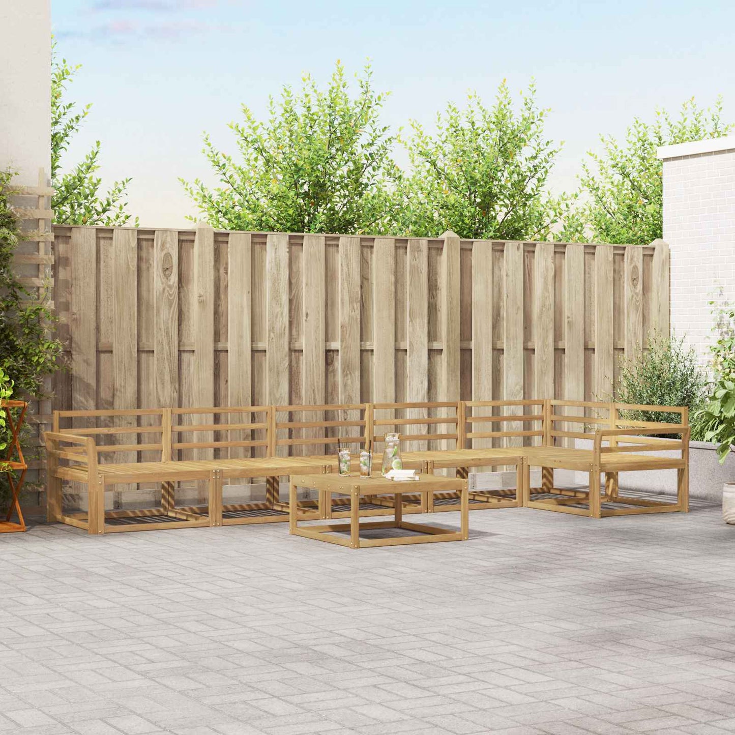 Buiten bankenset 7 pcs Wit 79 x 79 x 37 cm Massief Acaciahout is nu te koop bij PeponiXL, paradijselijk wonen!