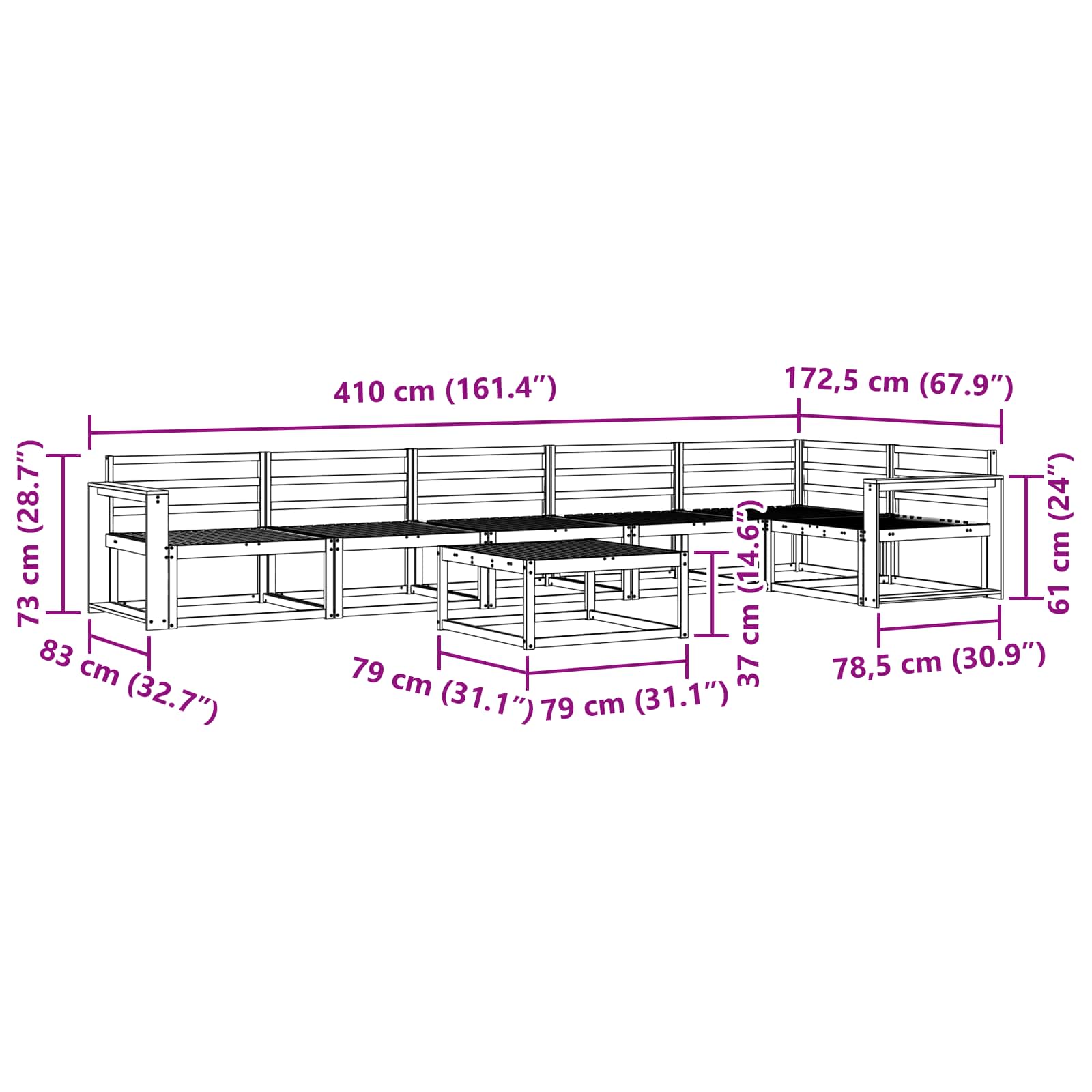 Buiten bankenset 7 pcs Wit 79 x 79 x 37 cm Massief Acaciahout is nu te koop bij PeponiXL, paradijselijk wonen!