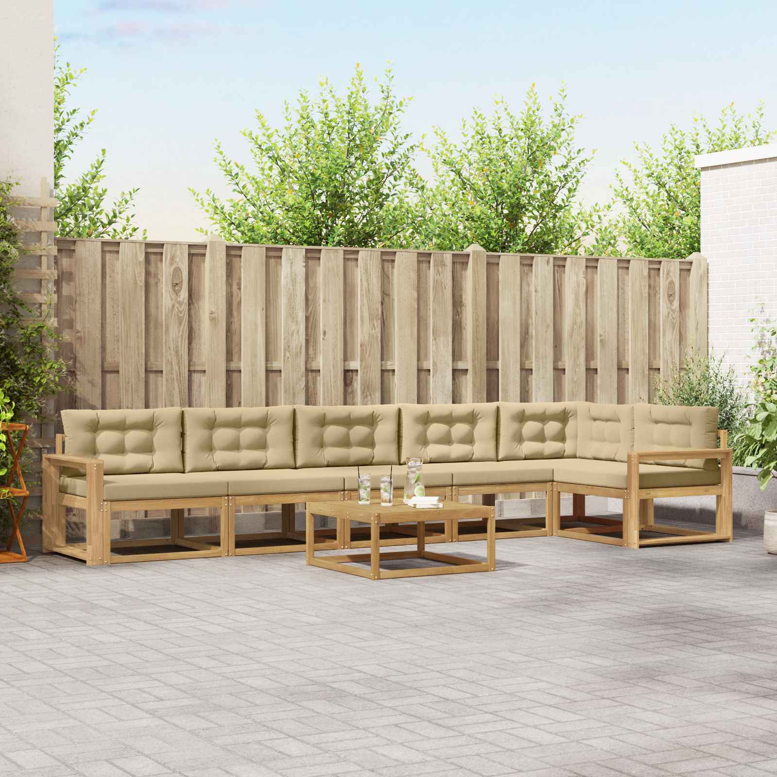 Buiten bankenset 7 pcs Wit en Beige 79 x 79 x 37 cm Polyester is nu te koop bij PeponiXL, paradijselijk wonen!