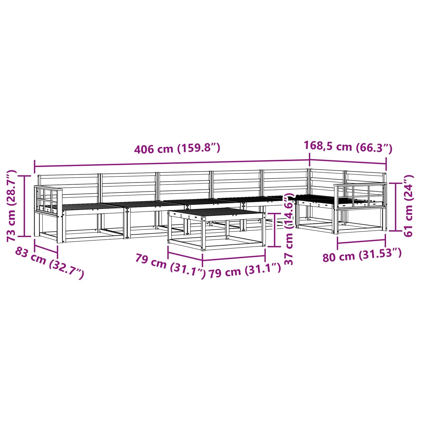 Buiten bankenset 7 pcs Wit 79 x 79 x 37 cm Massief Acaciahout is nu te koop bij PeponiXL, paradijselijk wonen!