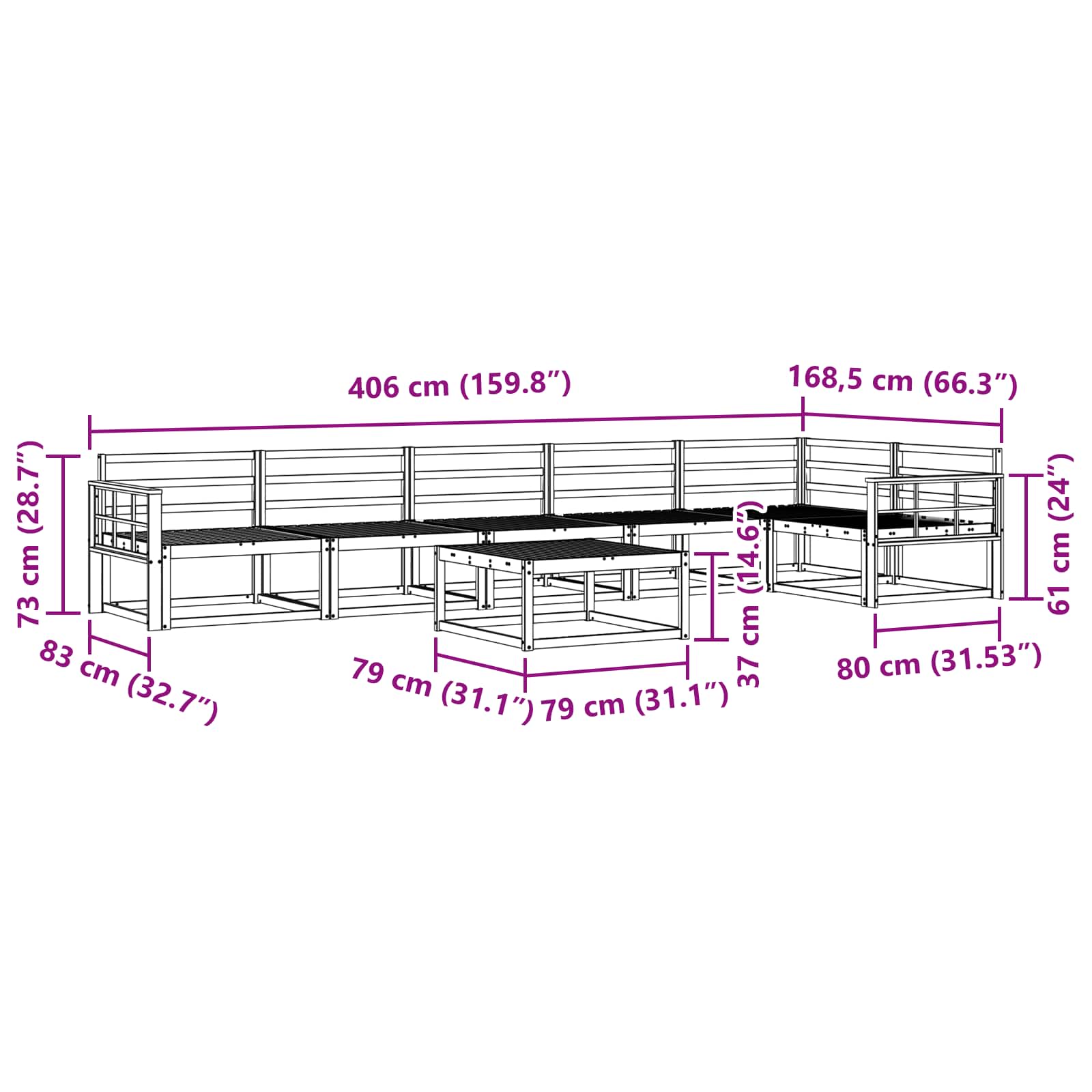 Buiten bankenset 7 pcs Wit 79 x 79 x 37 cm Massief Acaciahout is nu te koop bij PeponiXL, paradijselijk wonen!