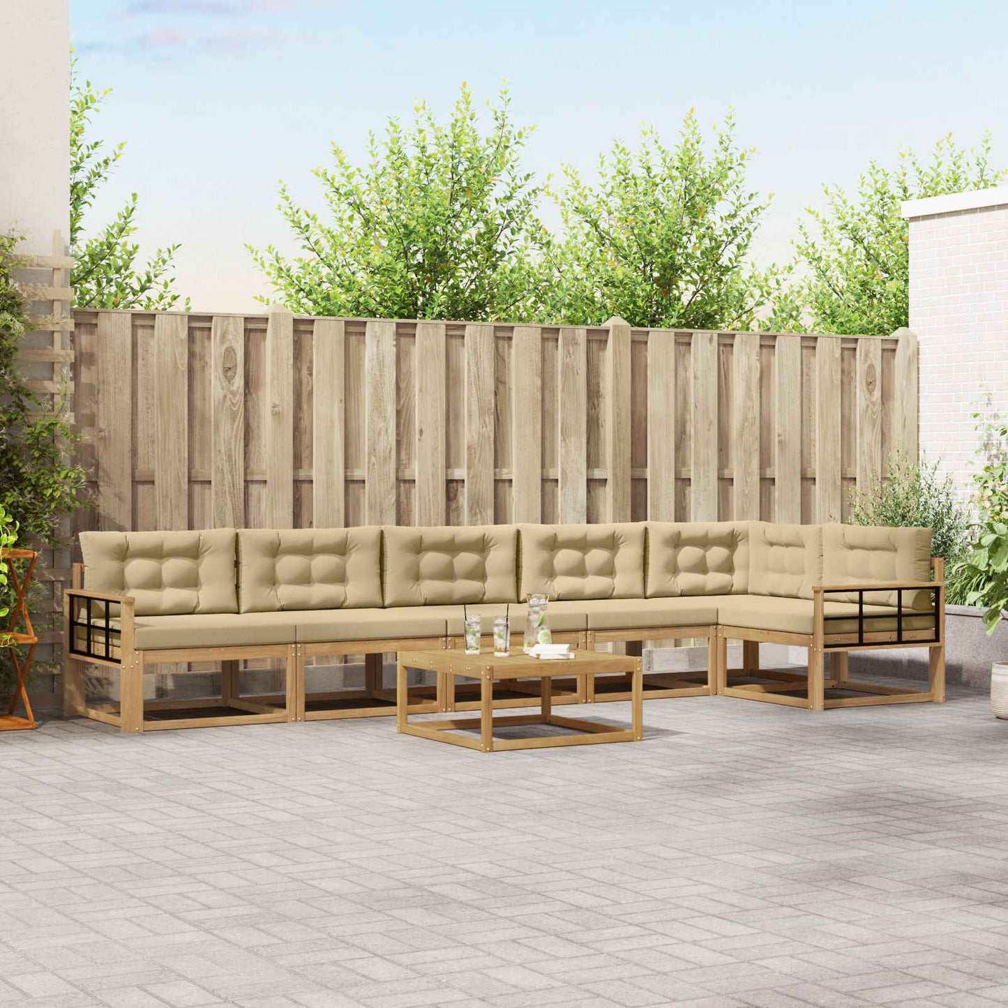 Buiten bankenset 7 pcs Wit en Beige 79 x 79 x 37 cm Polyester is nu te koop bij PeponiXL, paradijselijk wonen!