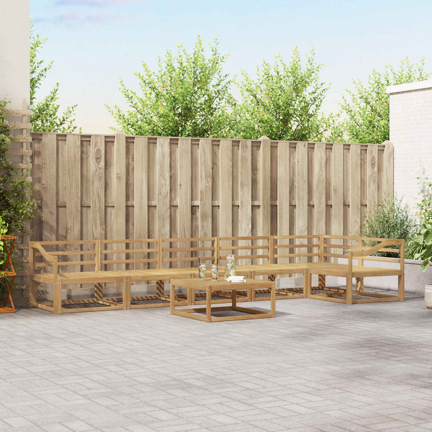 Buiten bankenset 7 pcs Wit 79 x 79 x 37 cm Massief Acaciahout is nu te koop bij PeponiXL, paradijselijk wonen!