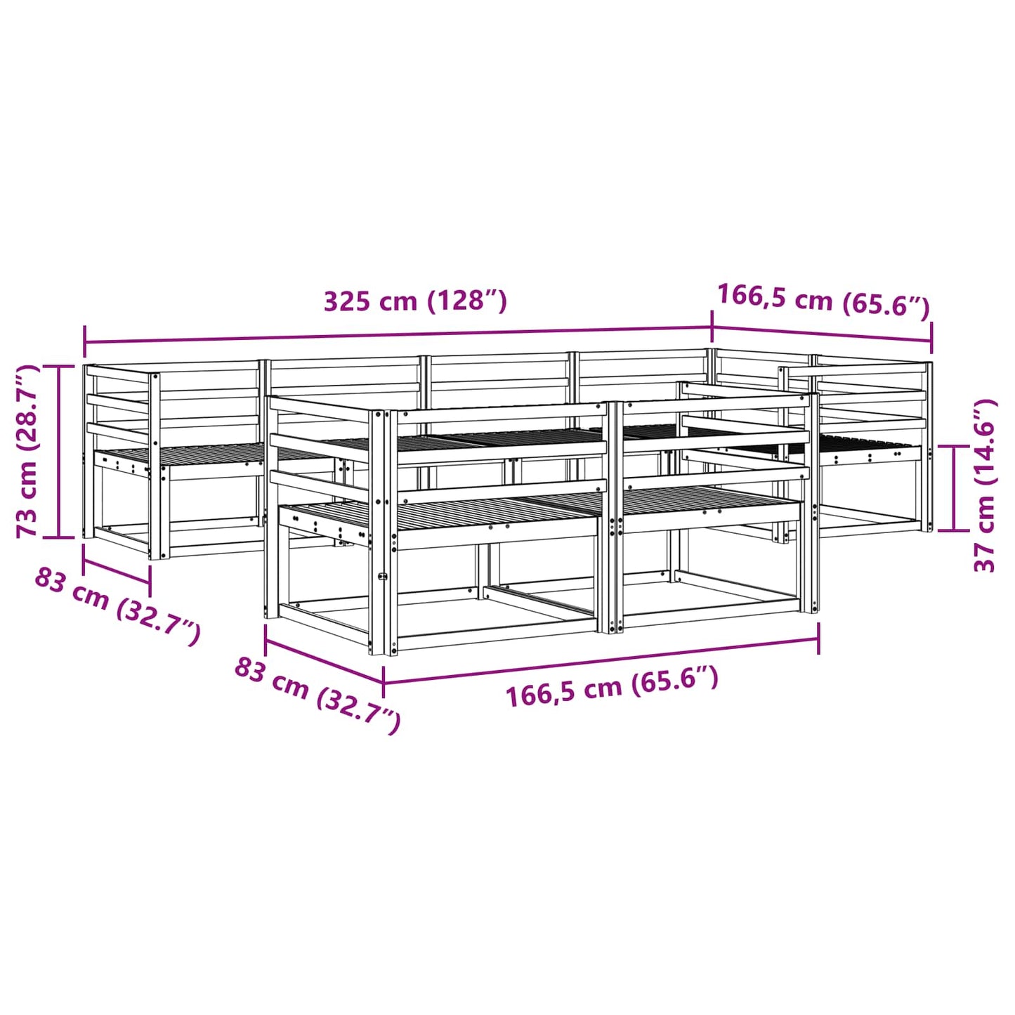 Buiten bankenset 8 pcs Wit 325 x 166,5 x 73 cm is nu te koop bij PeponiXL, paradijselijk wonen!