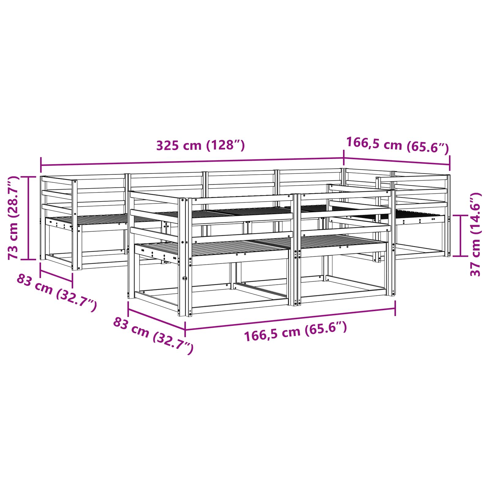Buiten bankenset 8 pcs Wit 325 x 166,5 x 73 cm is nu te koop bij PeponiXL, paradijselijk wonen!