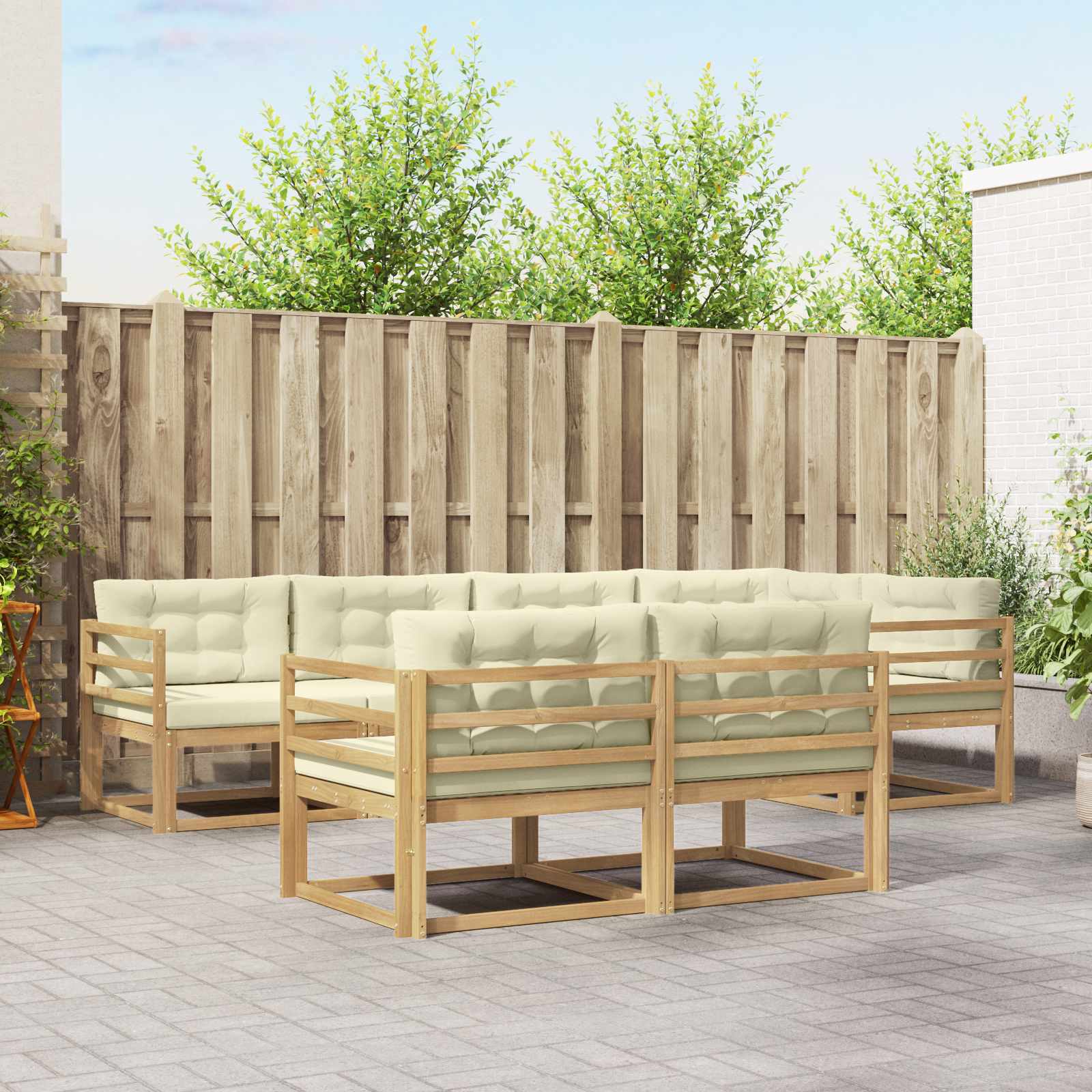 Buiten bankenset met kussen 6 pcs Wit en crèmekleurig Polyester is nu te koop bij PeponiXL, paradijselijk wonen!