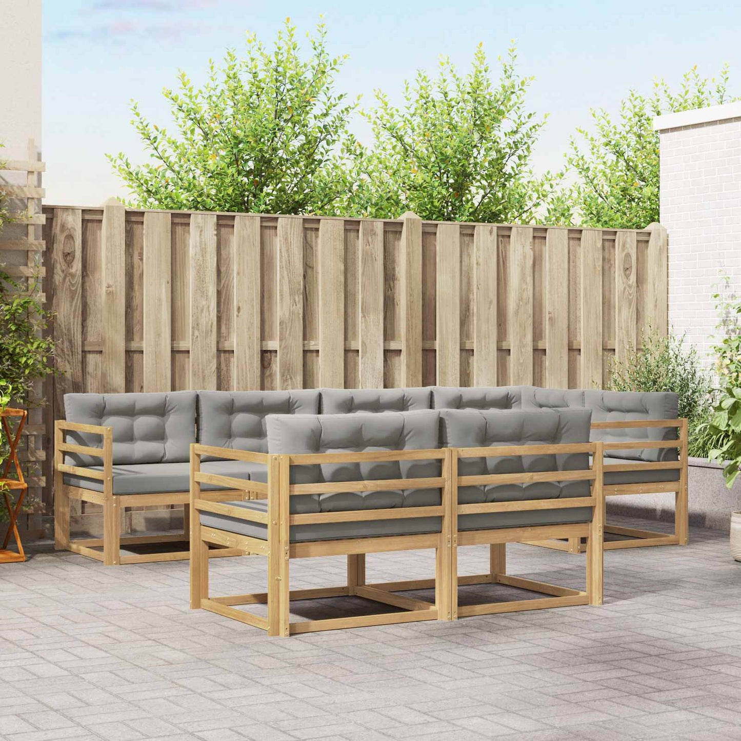Buiten bankenset met kussen 6 pcs Wit en Lichtgrijs Polyester is nu te koop bij PeponiXL, paradijselijk wonen!