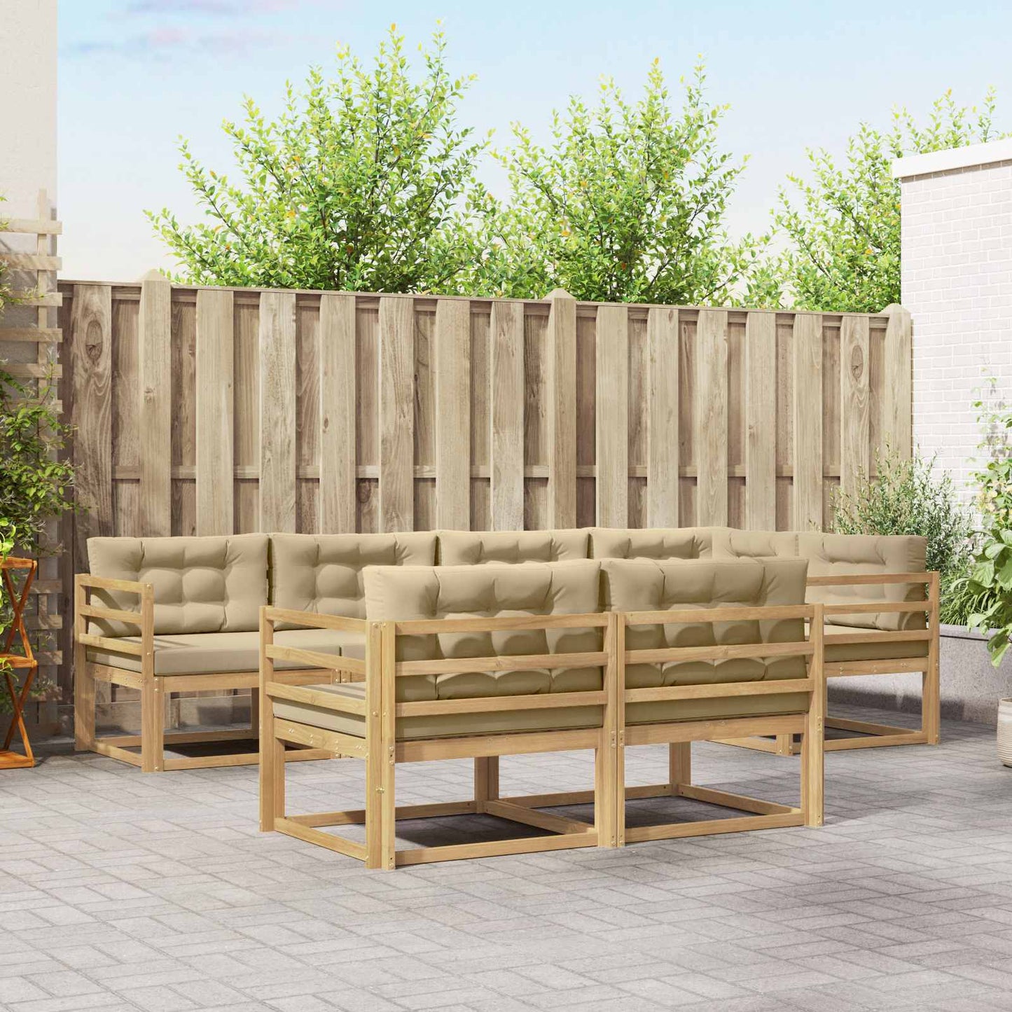 Buiten bankenset met kussen 6 pcs Wit en Beige Polyester is nu te koop bij PeponiXL, paradijselijk wonen!