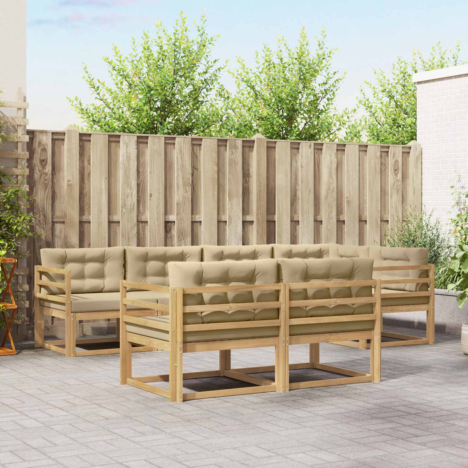 Buiten bankenset met kussen 6 pcs Wit en Beige Polyester is nu te koop bij PeponiXL, paradijselijk wonen!