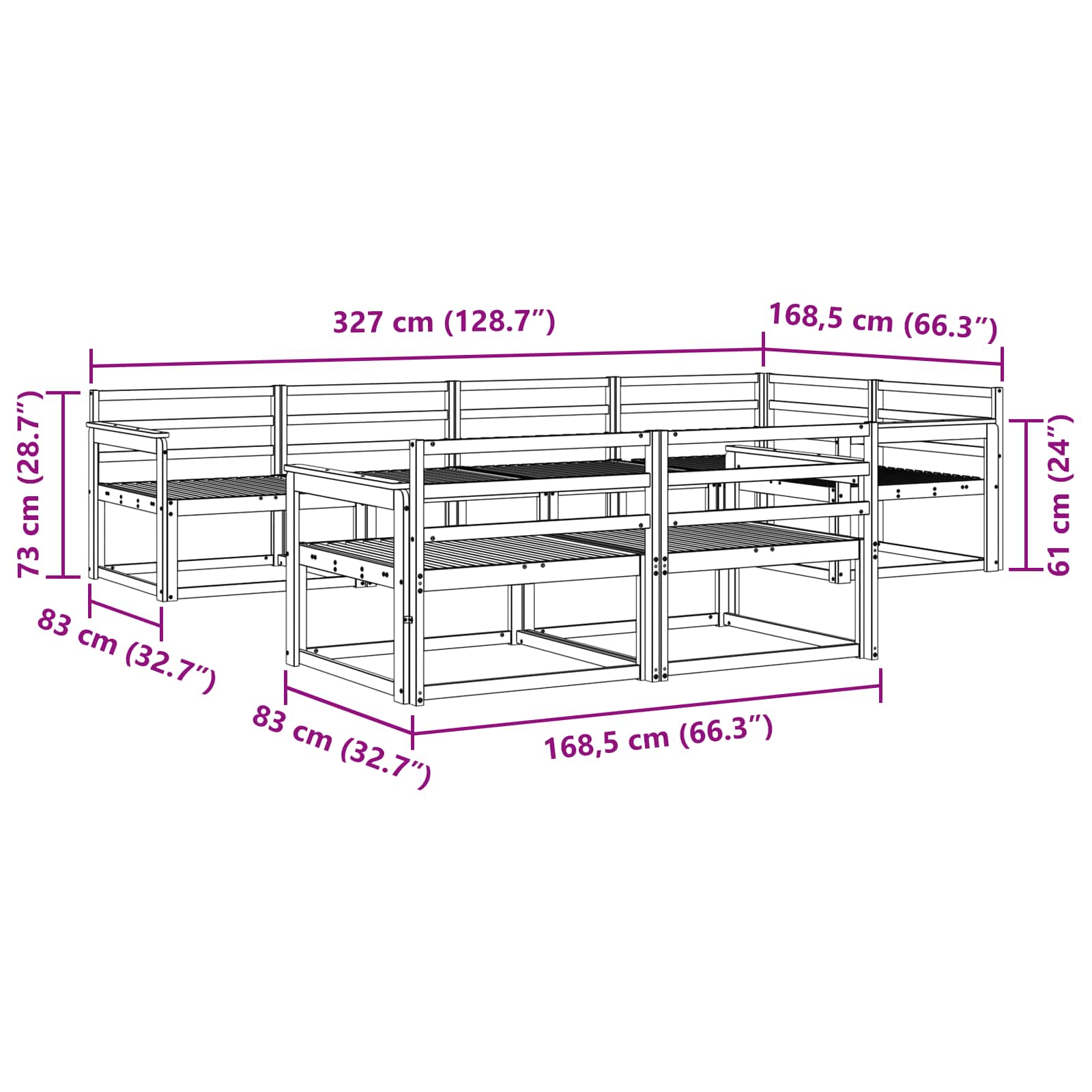 Buiten bankenset 8 pcs Wit 327 x 168,5 x 73 cm is nu te koop bij PeponiXL, paradijselijk wonen!